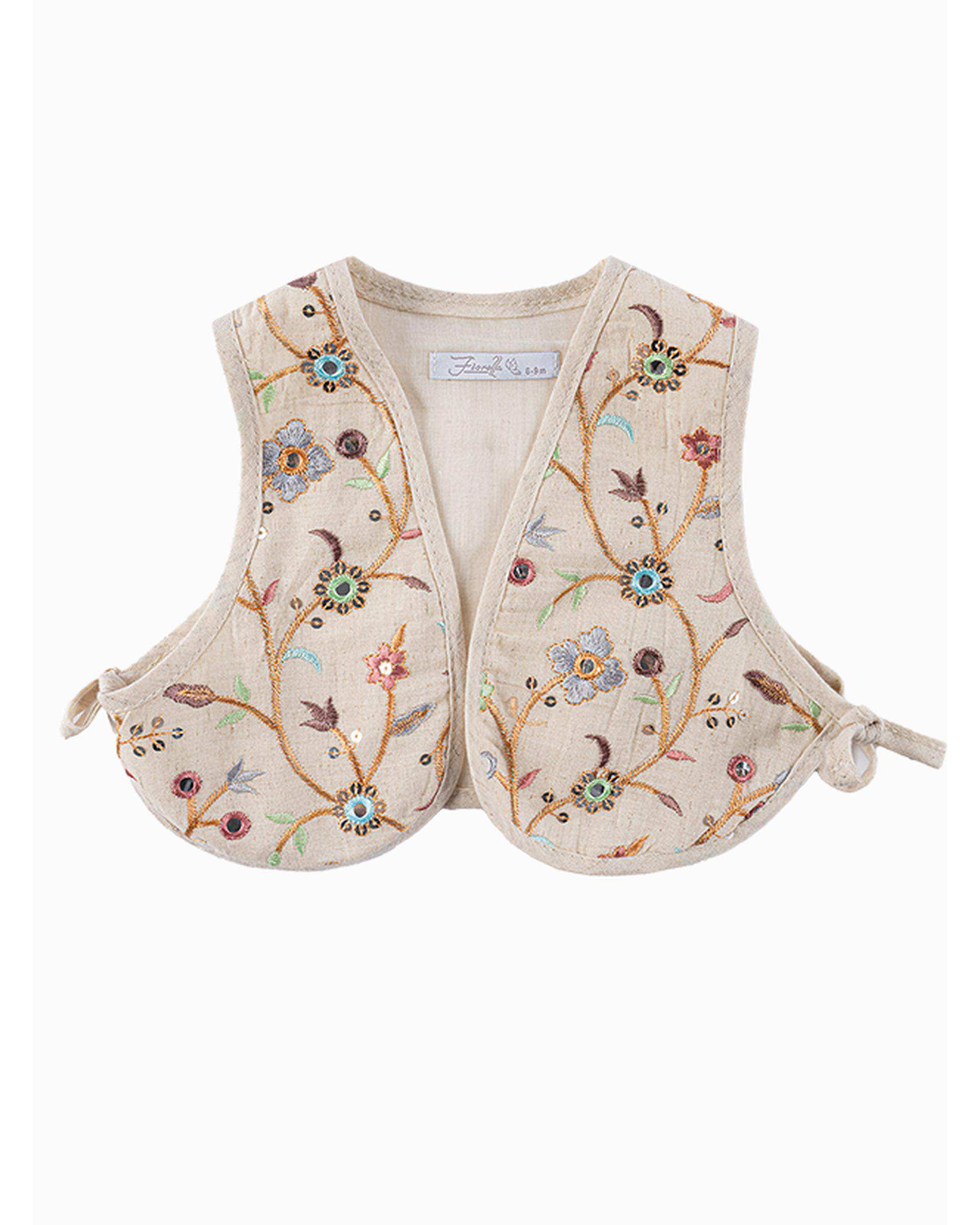 ست جلیقه و پیراهن دخترانه نوزادی استخوانی فیورلا Fiorella مدل یاس سلطان 1 کد 25519