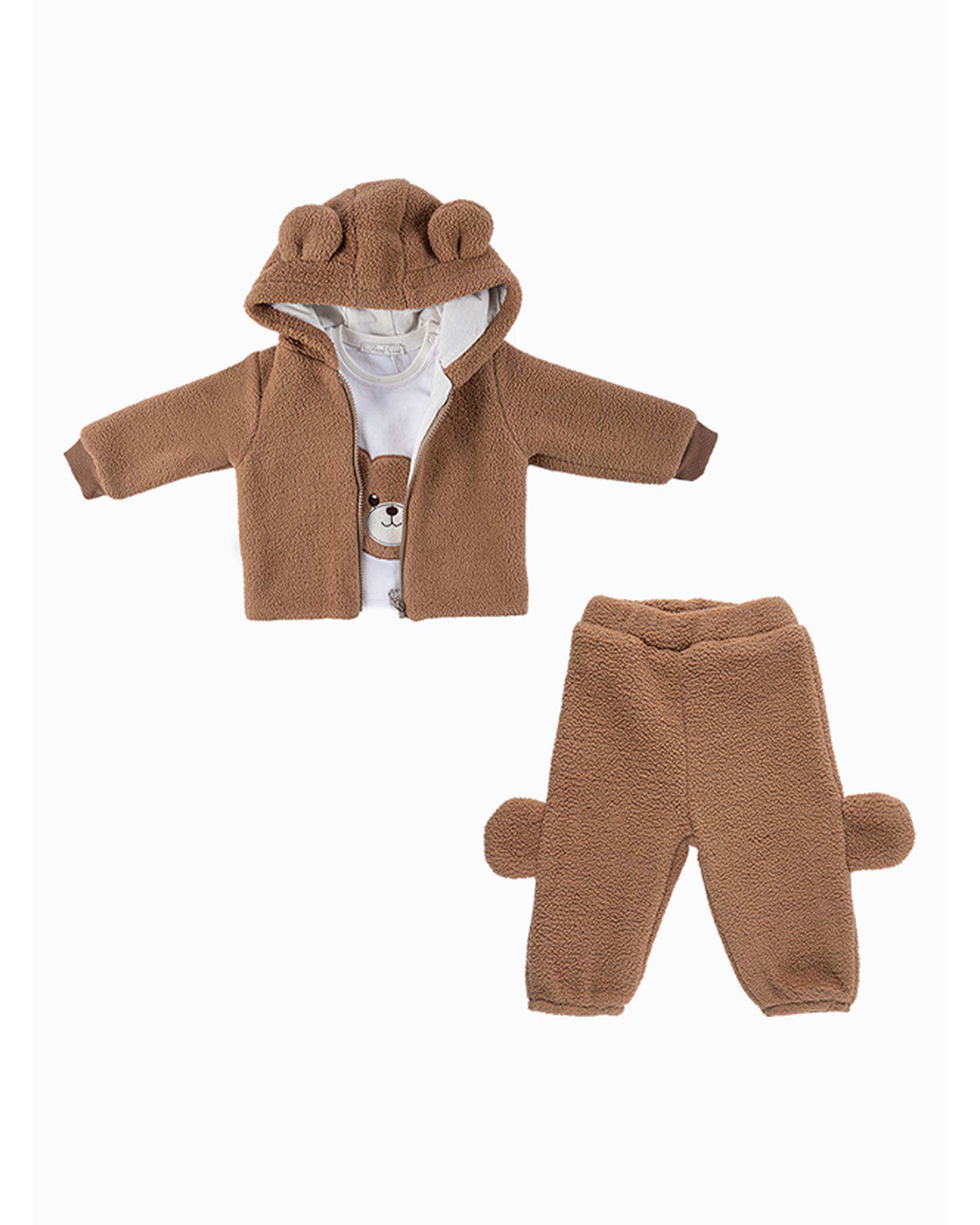 ست سه تکه لباس پسرانه نوزادی قهوه ای فیورلا Fiorella مدل تدی کد 25534