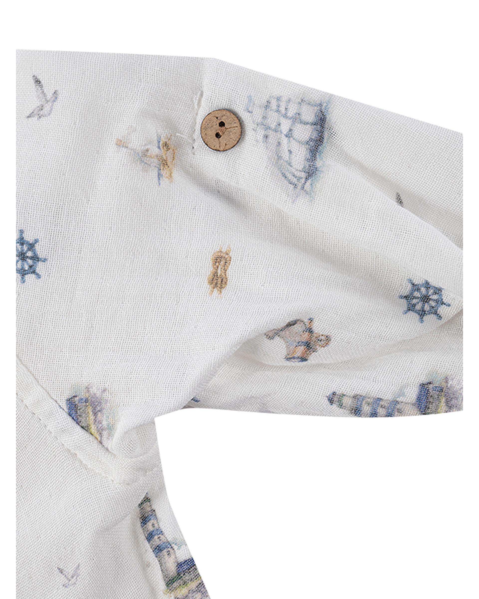 ست شومیز و شلوار پسرانه نوزادی آبی فیورلا Fiorella مدل کشتی کد 25545