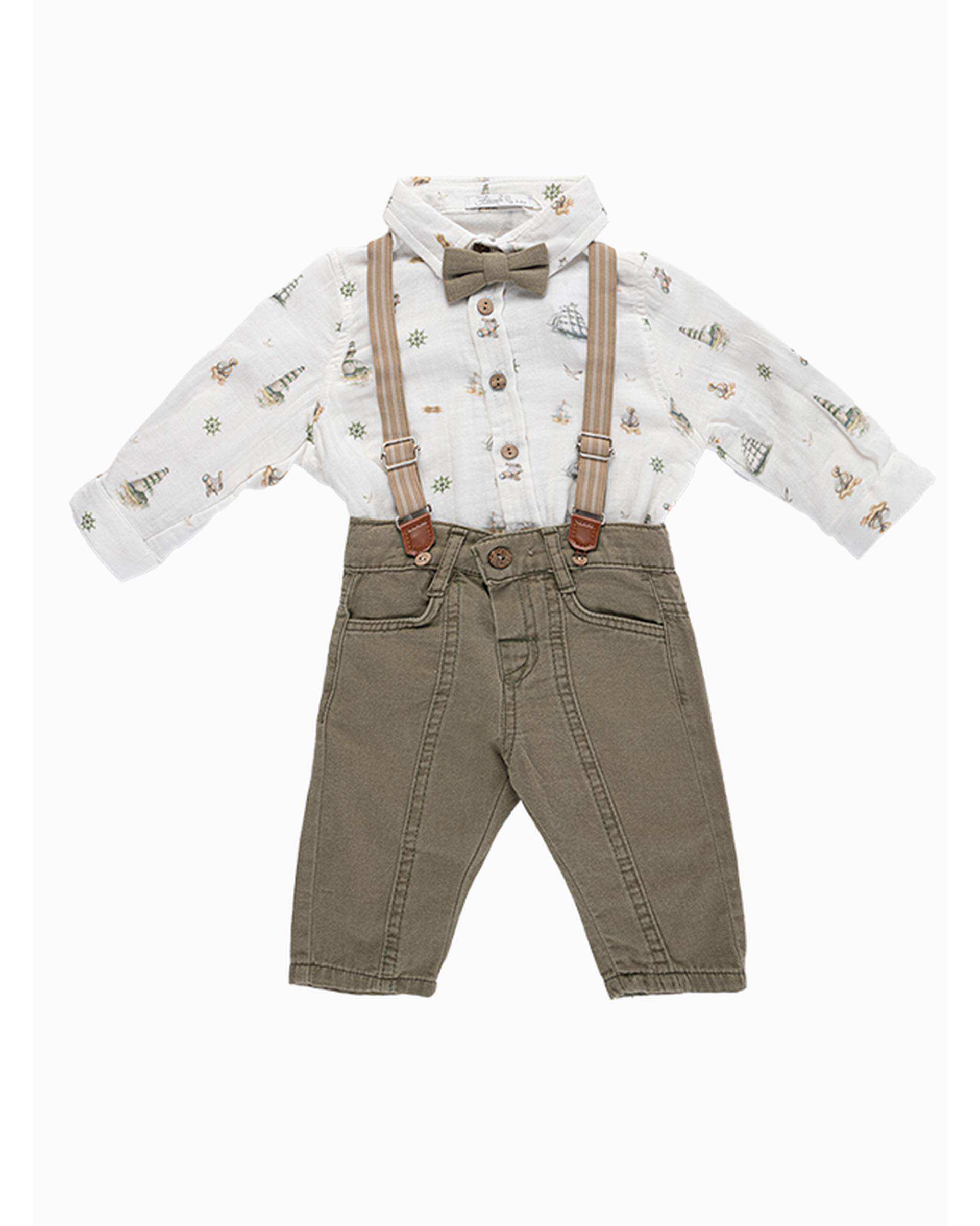 ست شومیز و شلوار پسرانه نوزادی سبز فیورلا Fiorella مدل کشتی کد 25548