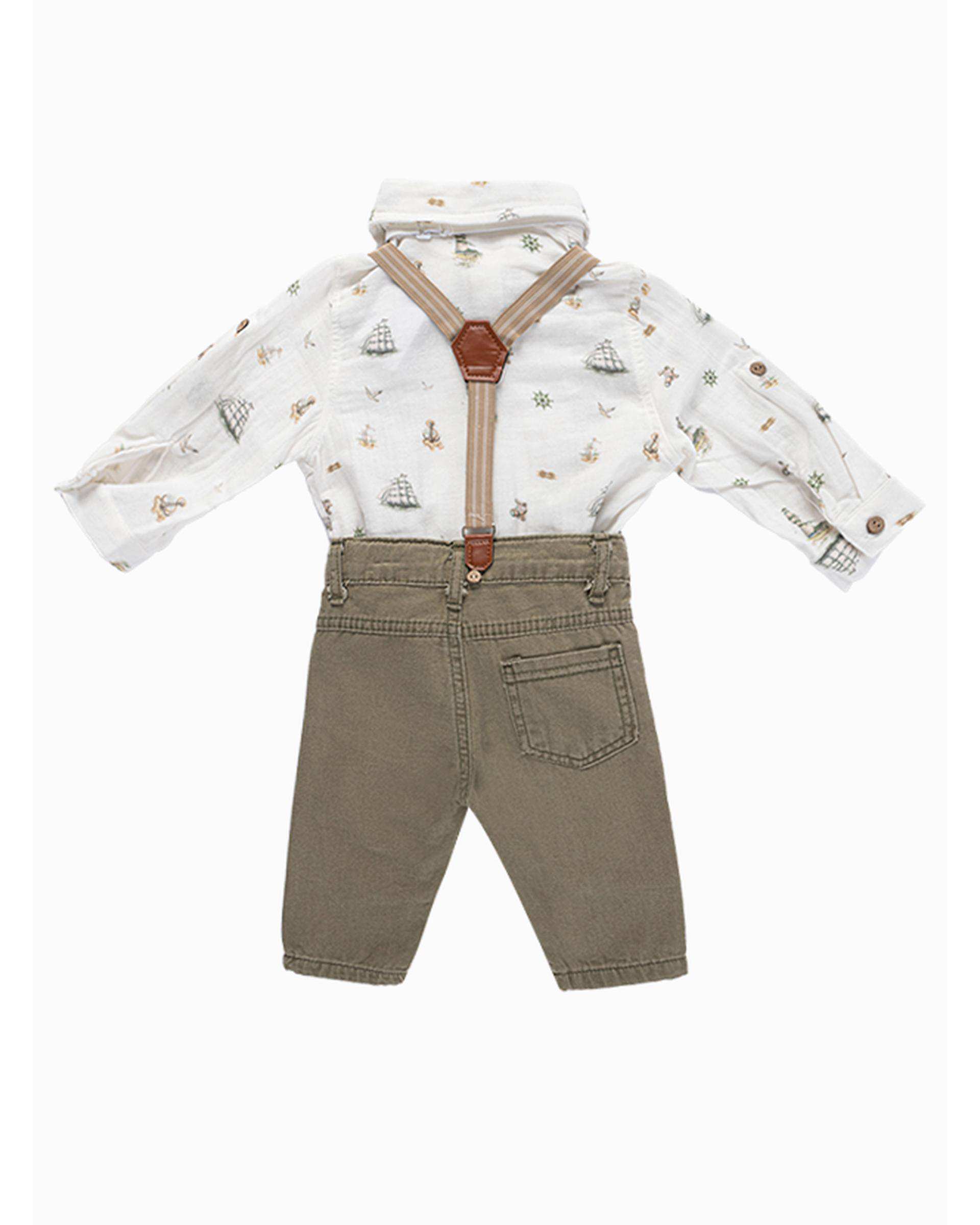 ست شومیز و شلوار پسرانه نوزادی سبز فیورلا Fiorella مدل کشتی کد 25548