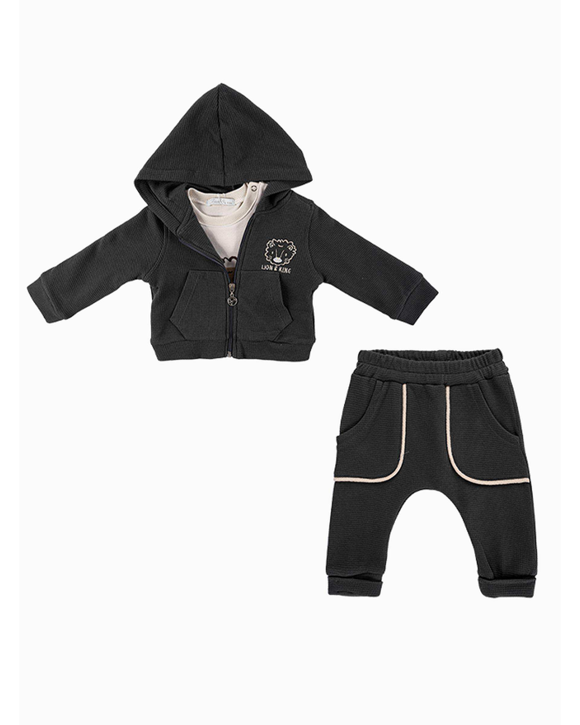 ست لباس پسرانه نوزادی خاکستری فیورلا Fiorella مدل شیر کد 25549