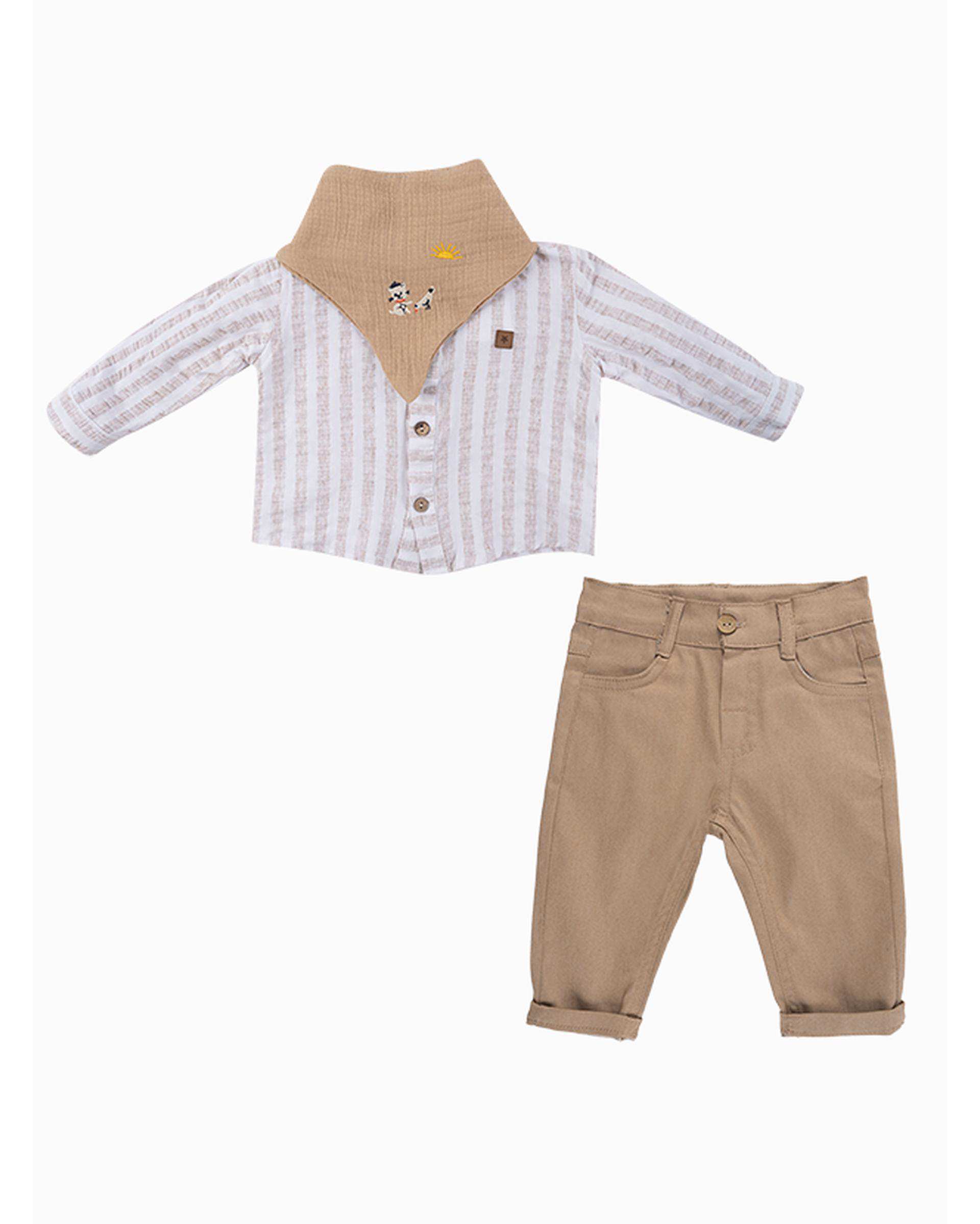 ست شومیز و شلوار پسرانه نوزادی کرم فیورلا Fiorella مدل آرش کد 25551