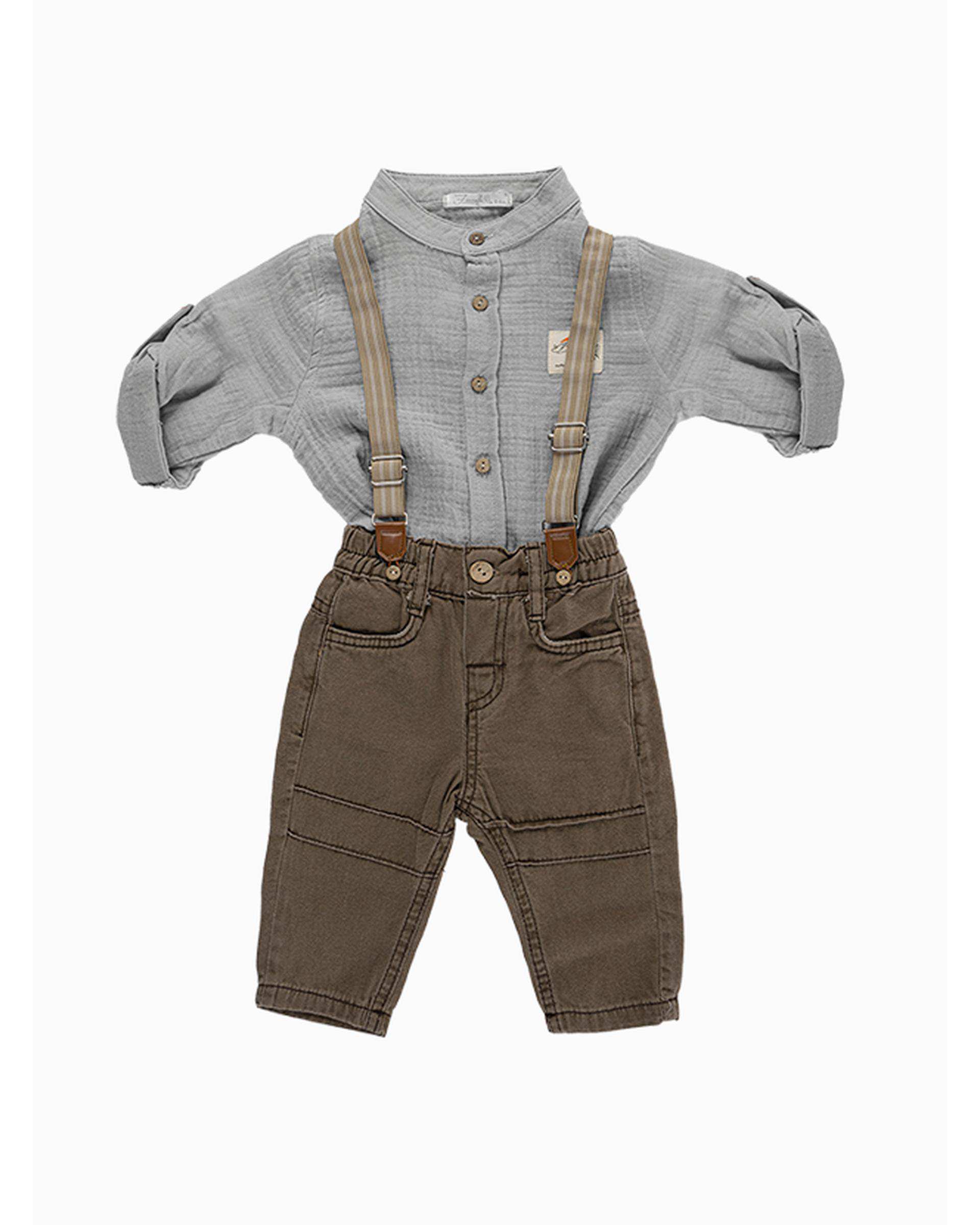 ست شومیز و شلوار پسرانه نوزادی آبی فیورلا Fiorella مدل جنگل کد 25554