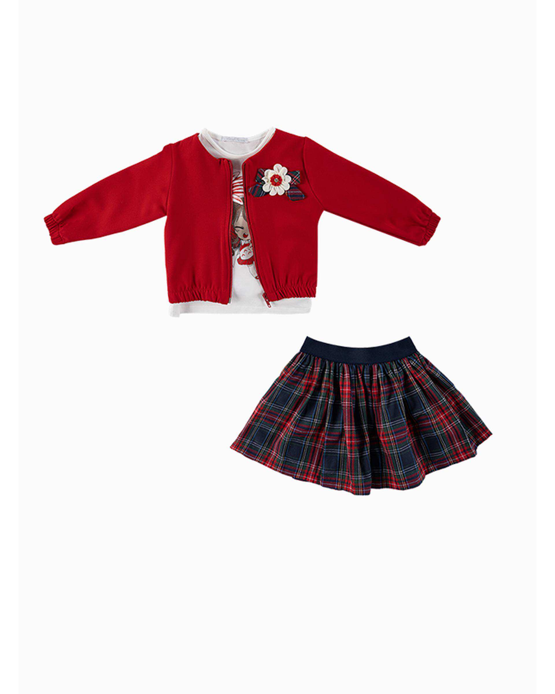 ست 3 تکه لباس دخترانه نوزادی فیورلا Fiorella مدل گل قرمز کد 25557