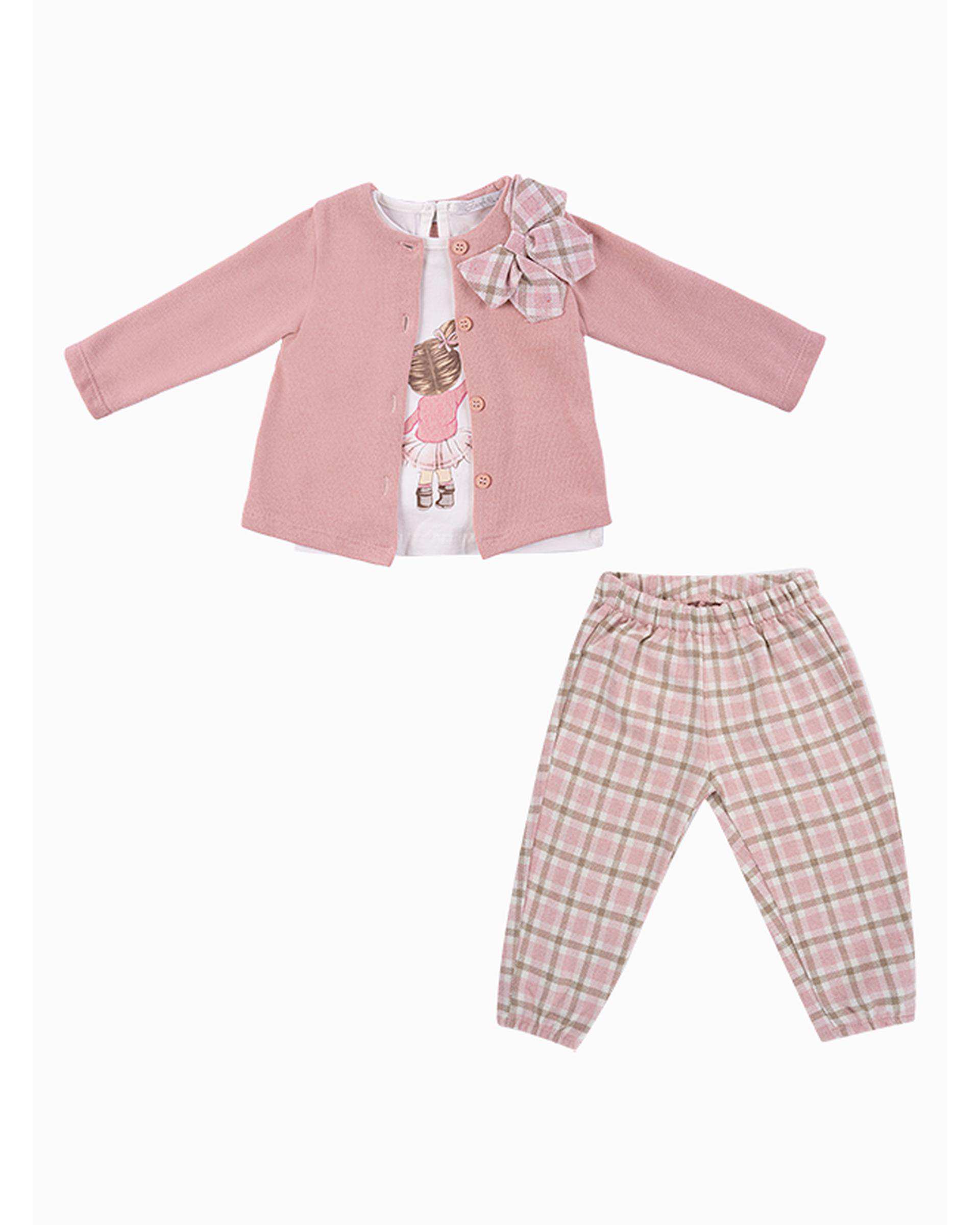 ست سه تکه لباس دخترانه نوزادی صورتی فیورلا Fiorella مدل دخترک کد 25558