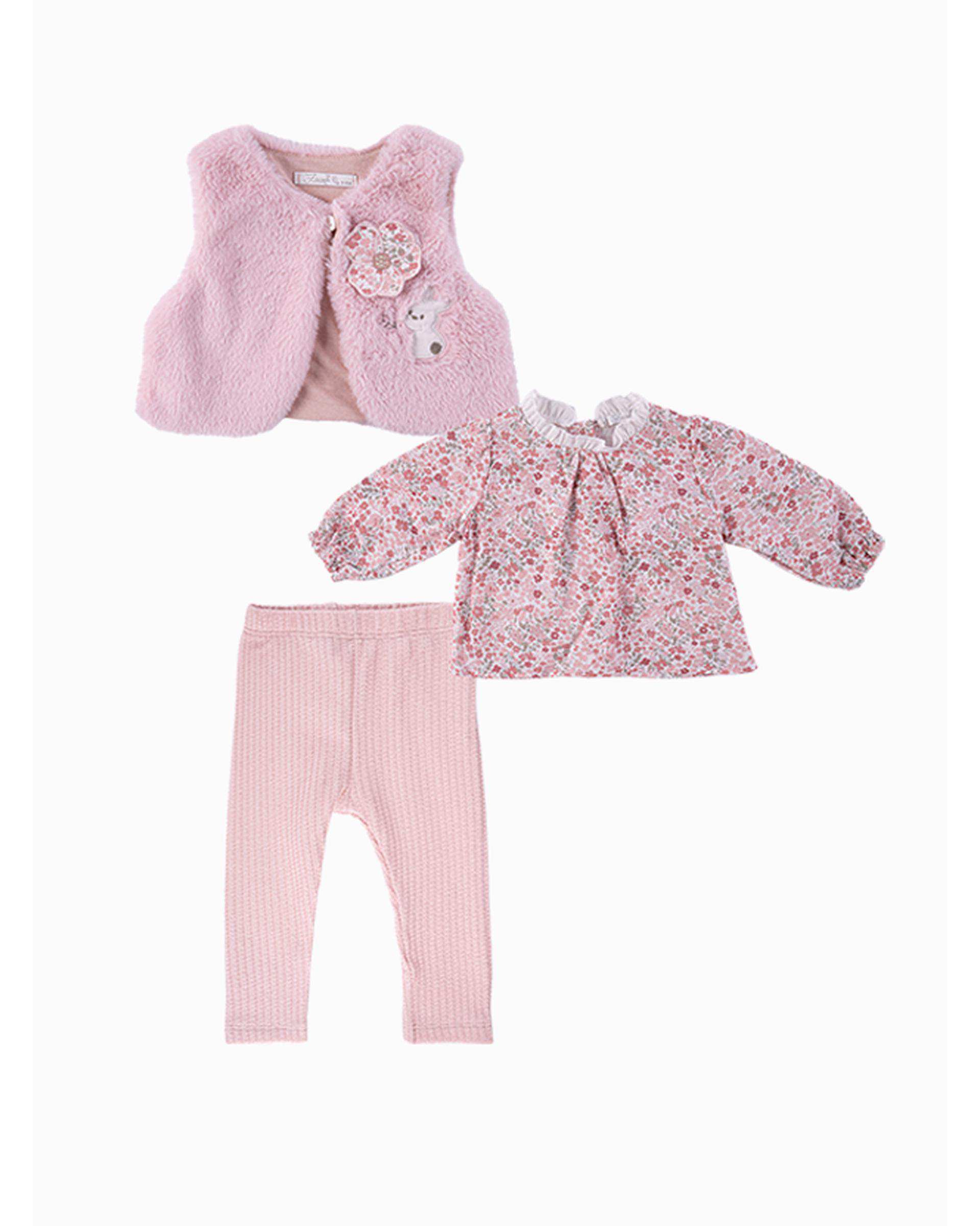 ست سه تکه لباس دخترانه نوزادی صورتی فیورلا Fiorella مدل سارینا کد 25563