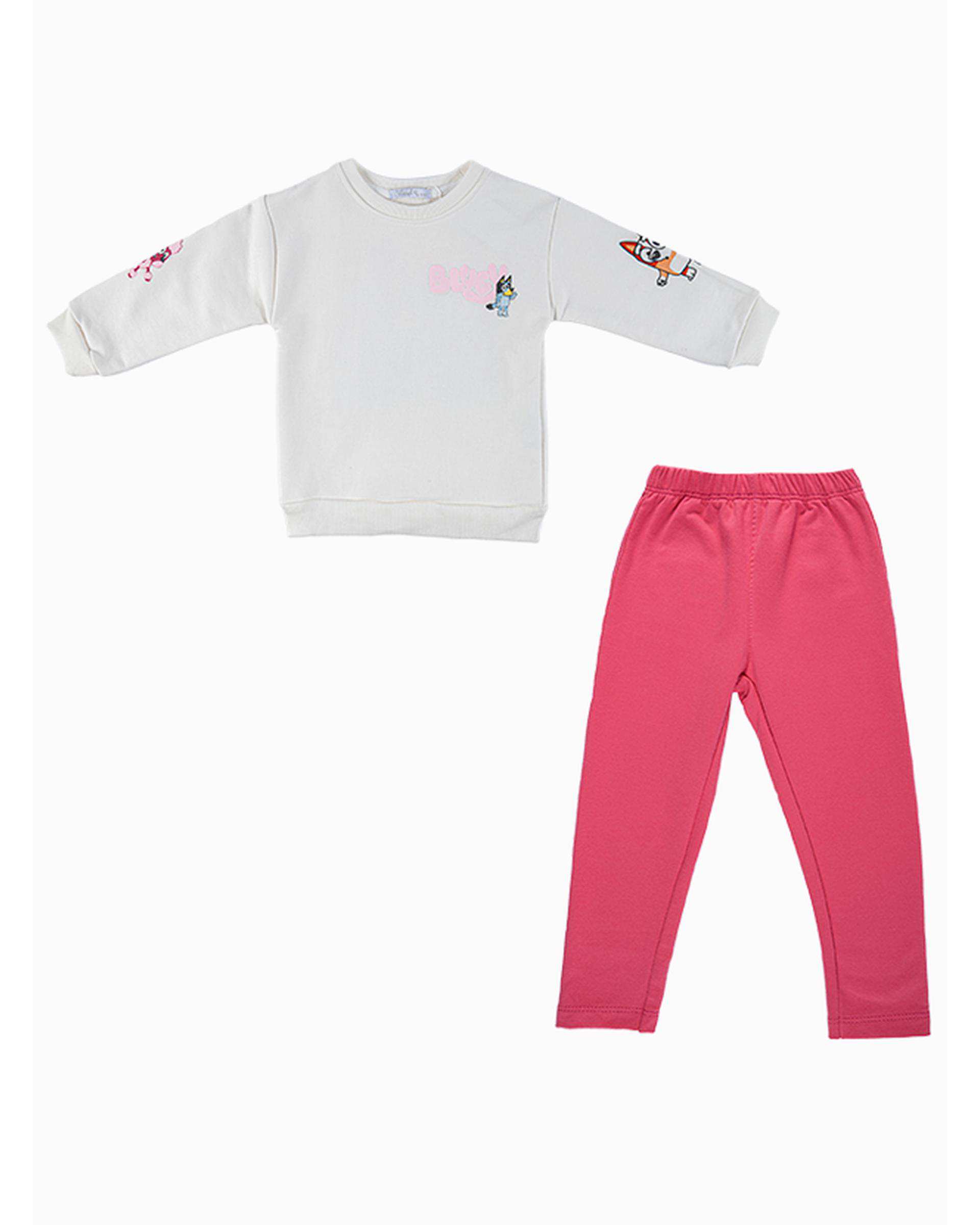 ست بلوز و شلوار دخترانه استخوانی صورتی فیورلا Fiorella مدل بلوئی و دوستان 2 کد 35517