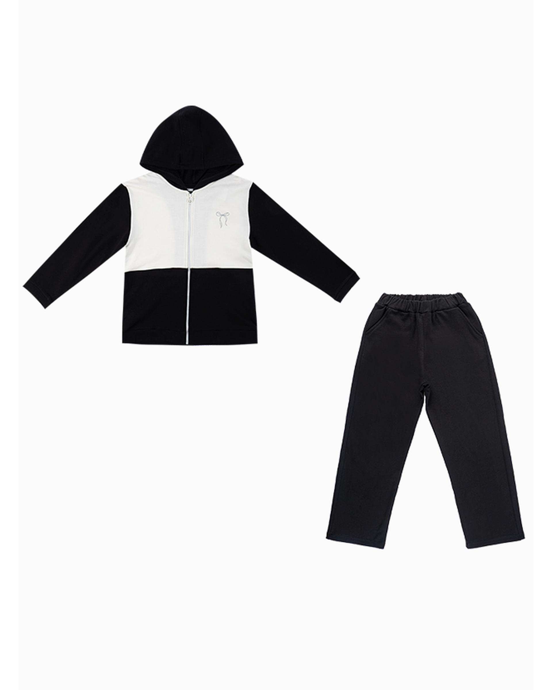 ست سویشرت و شلوار دخترانه مشکی سفید فیورلا Fiorella مدل چکاوک کد 45508