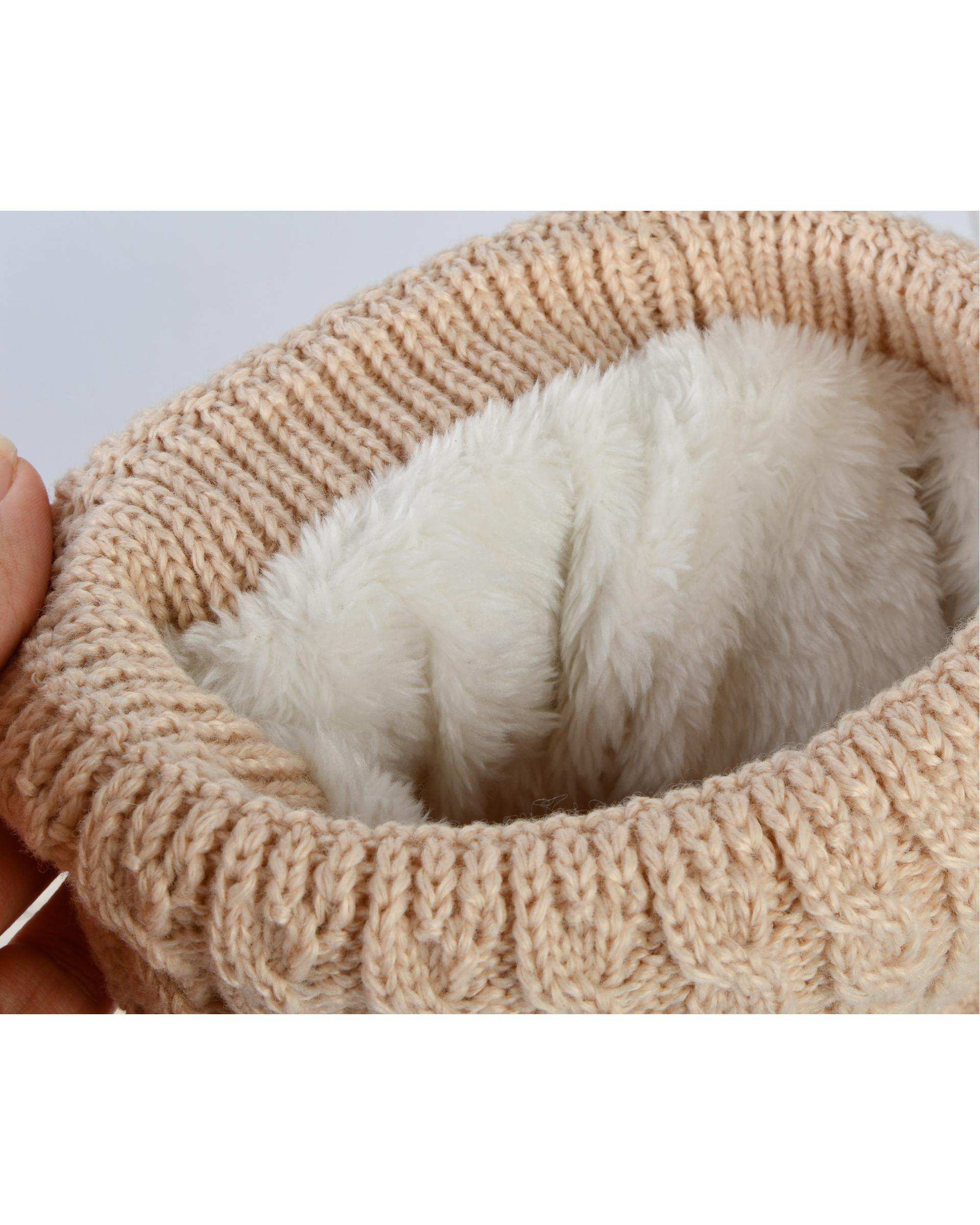 ست کلاه و شال گردن بافتنی بچگانه مدل داخل خز دو پوم