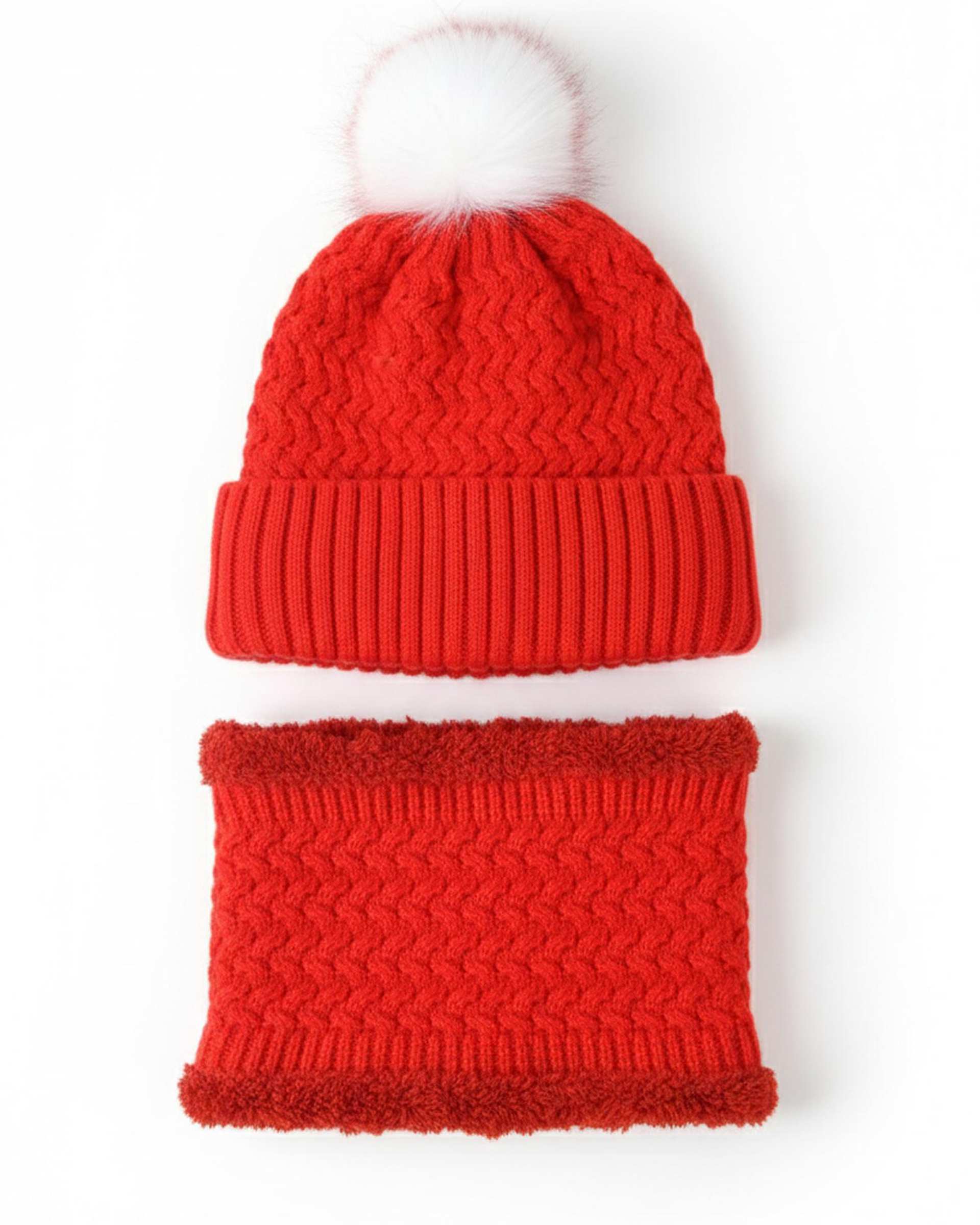 ست کلاه و شال گردن بافتنی بچگانه مدل داخل خز تک پوم