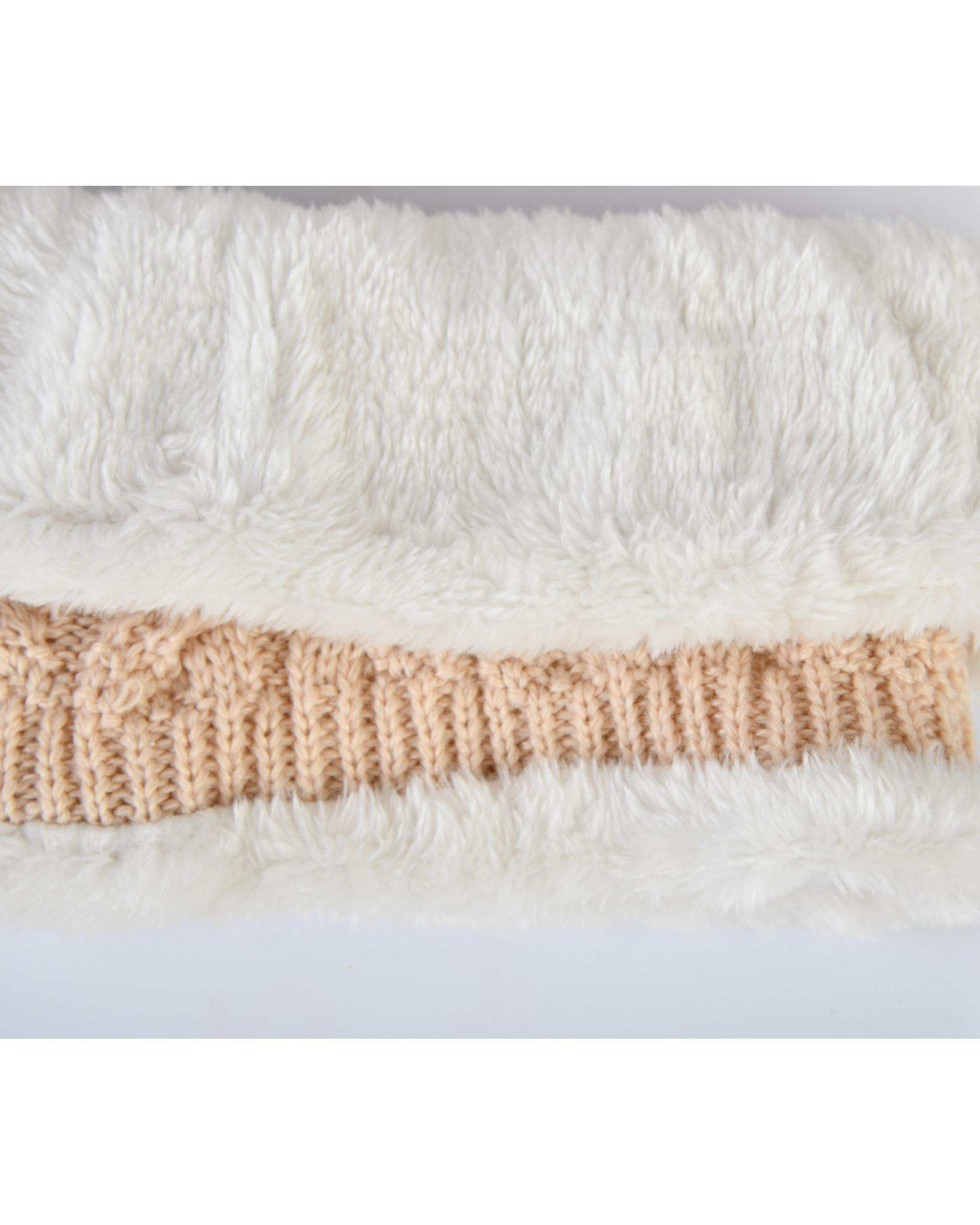 ست کلاه و شال گردن بافتنی بچگانه مدل داخل خز تک پوم