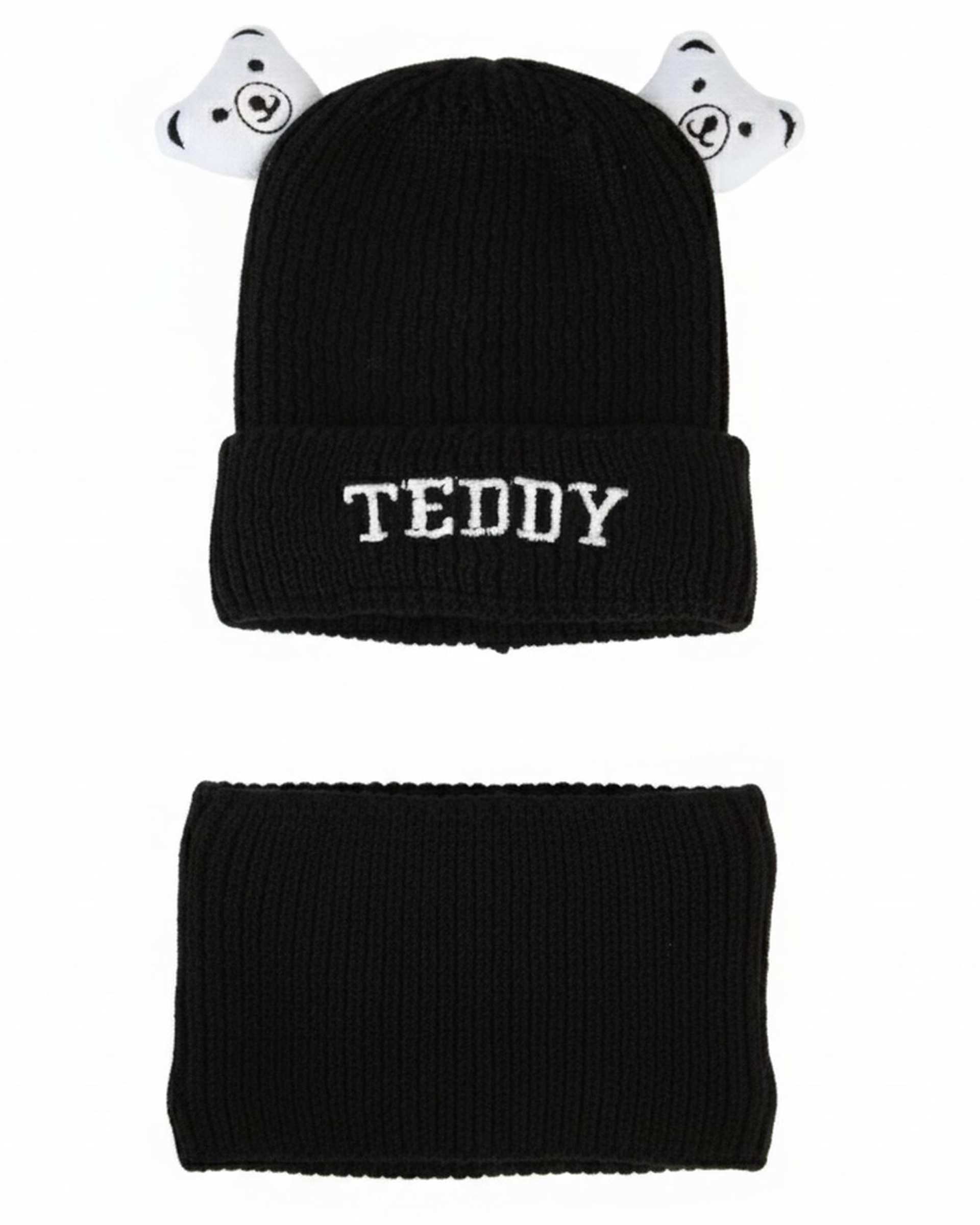 ست کلاه و شال گردن بافتنی بچگانه مدل داخل خز طرح تدی عروسکی