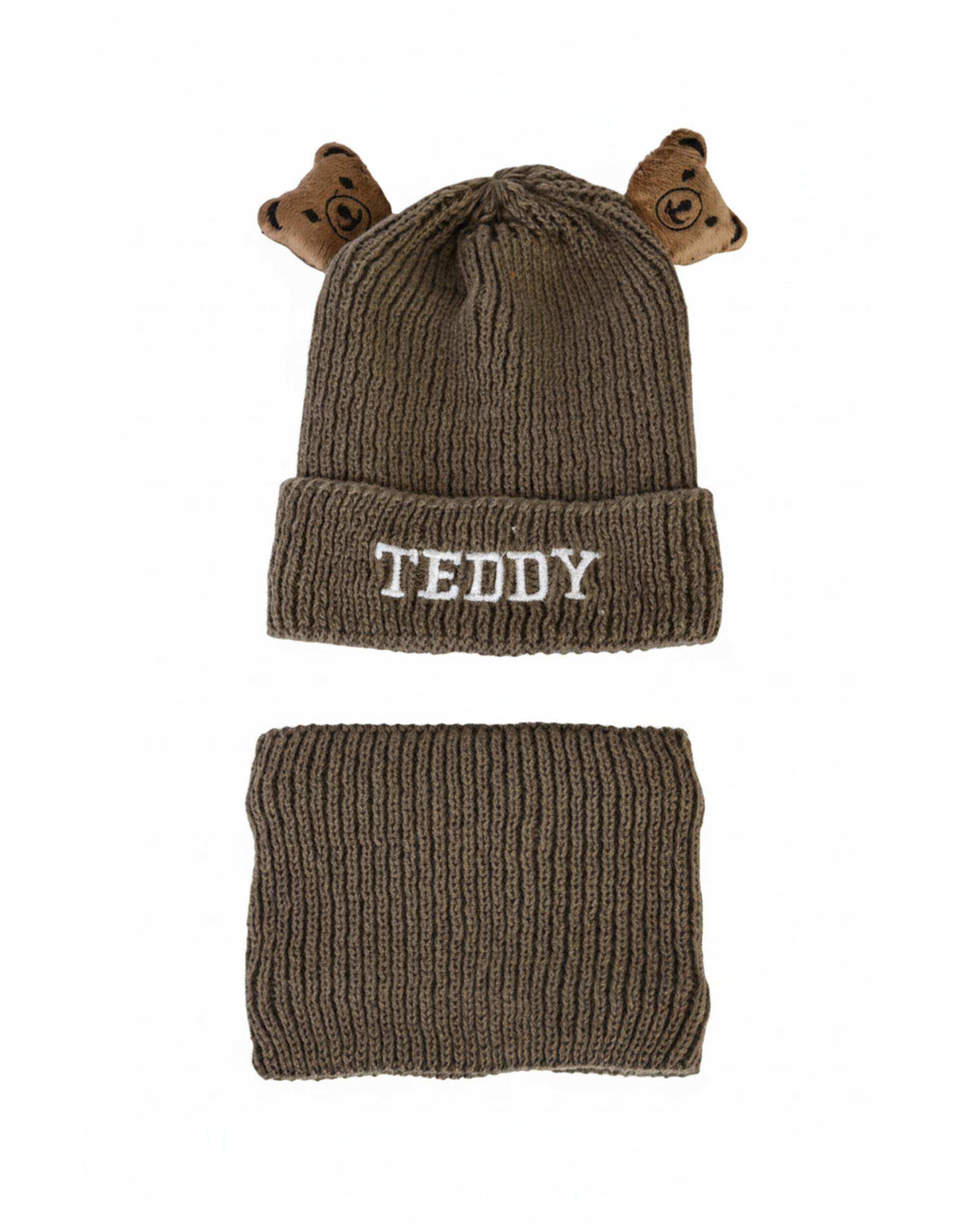 ست کلاه و شال گردن بافتنی بچگانه مدل داخل خز طرح تدی عروسکی