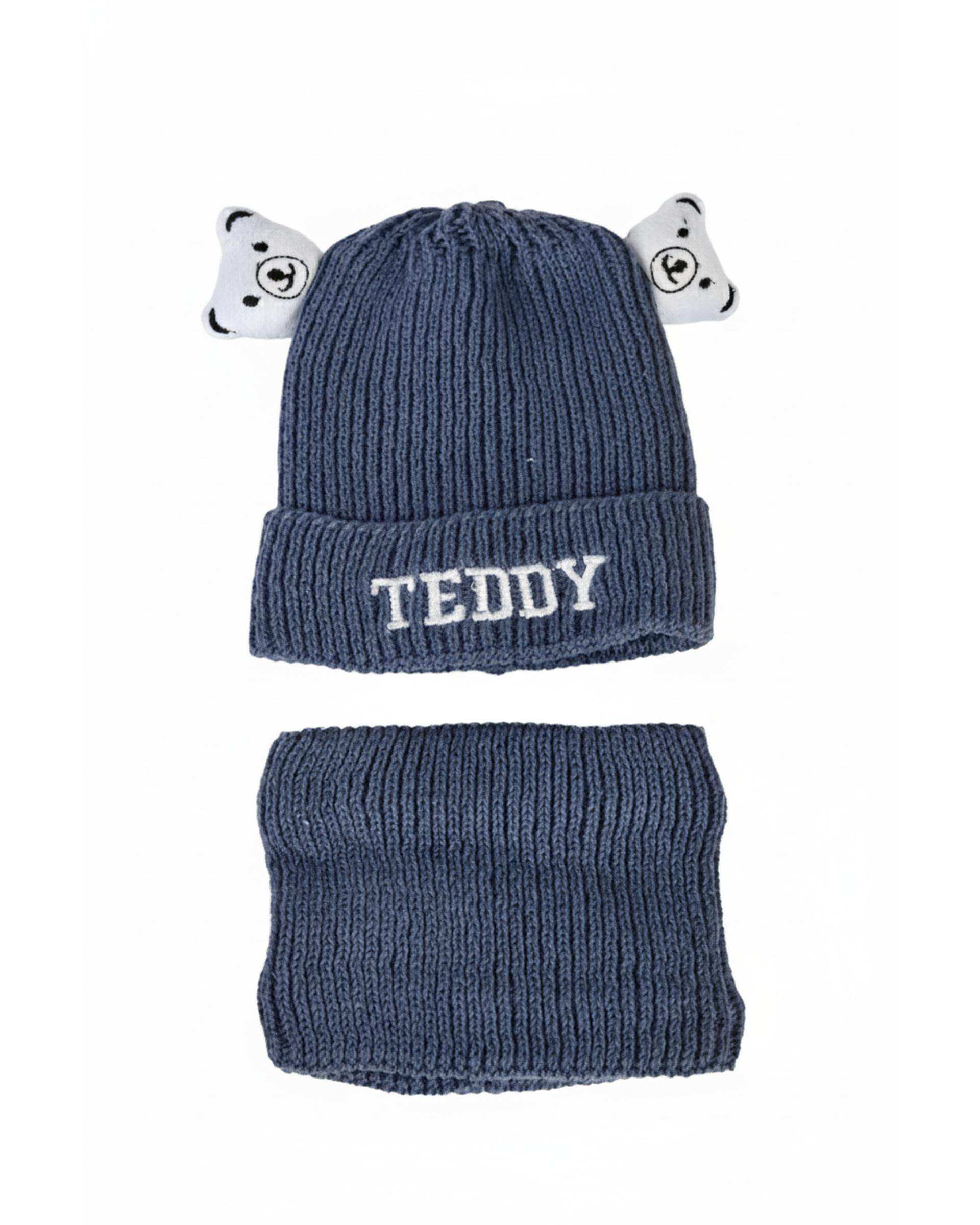 ست کلاه و شال گردن بافتنی بچگانه مدل داخل خز طرح تدی عروسکی