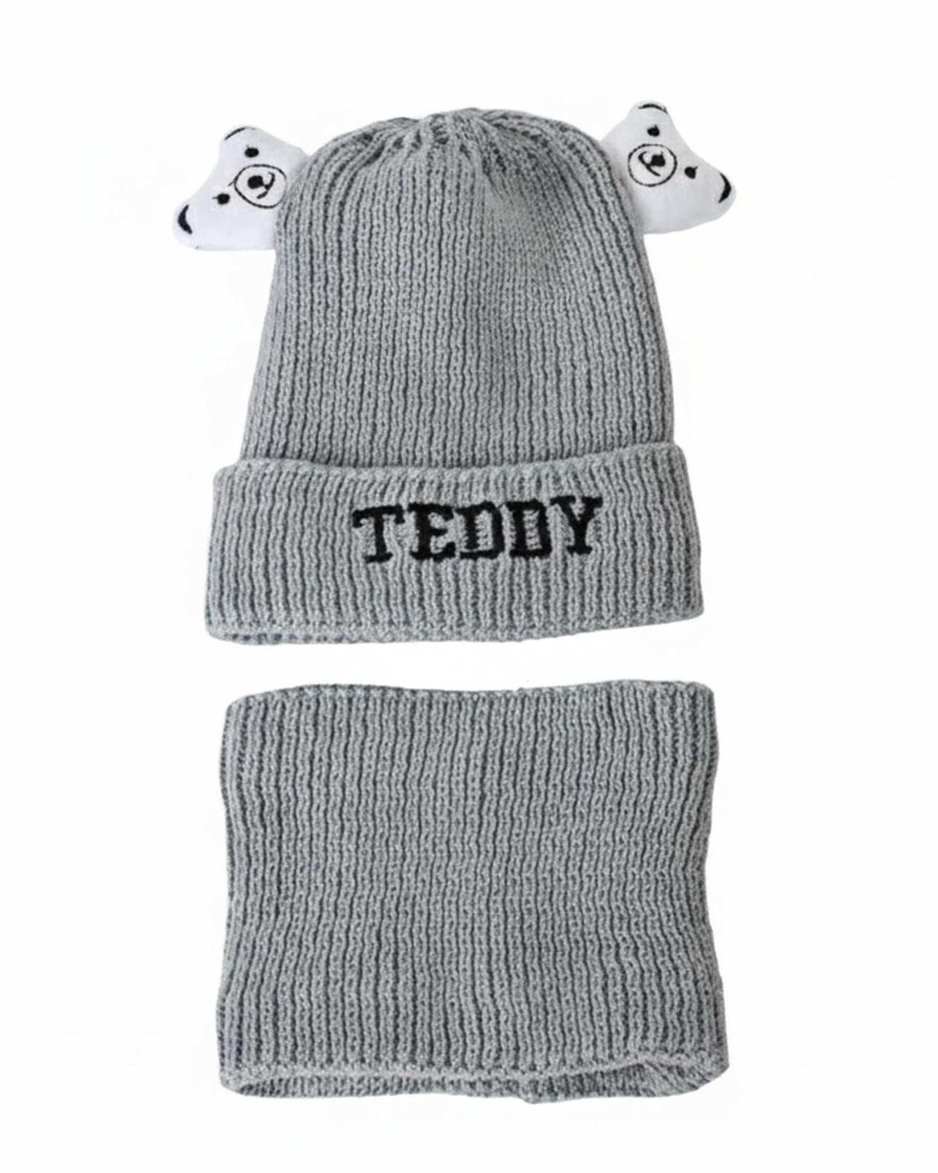 ست کلاه و شال گردن بافتنی بچگانه مدل داخل خز طرح تدی عروسکی