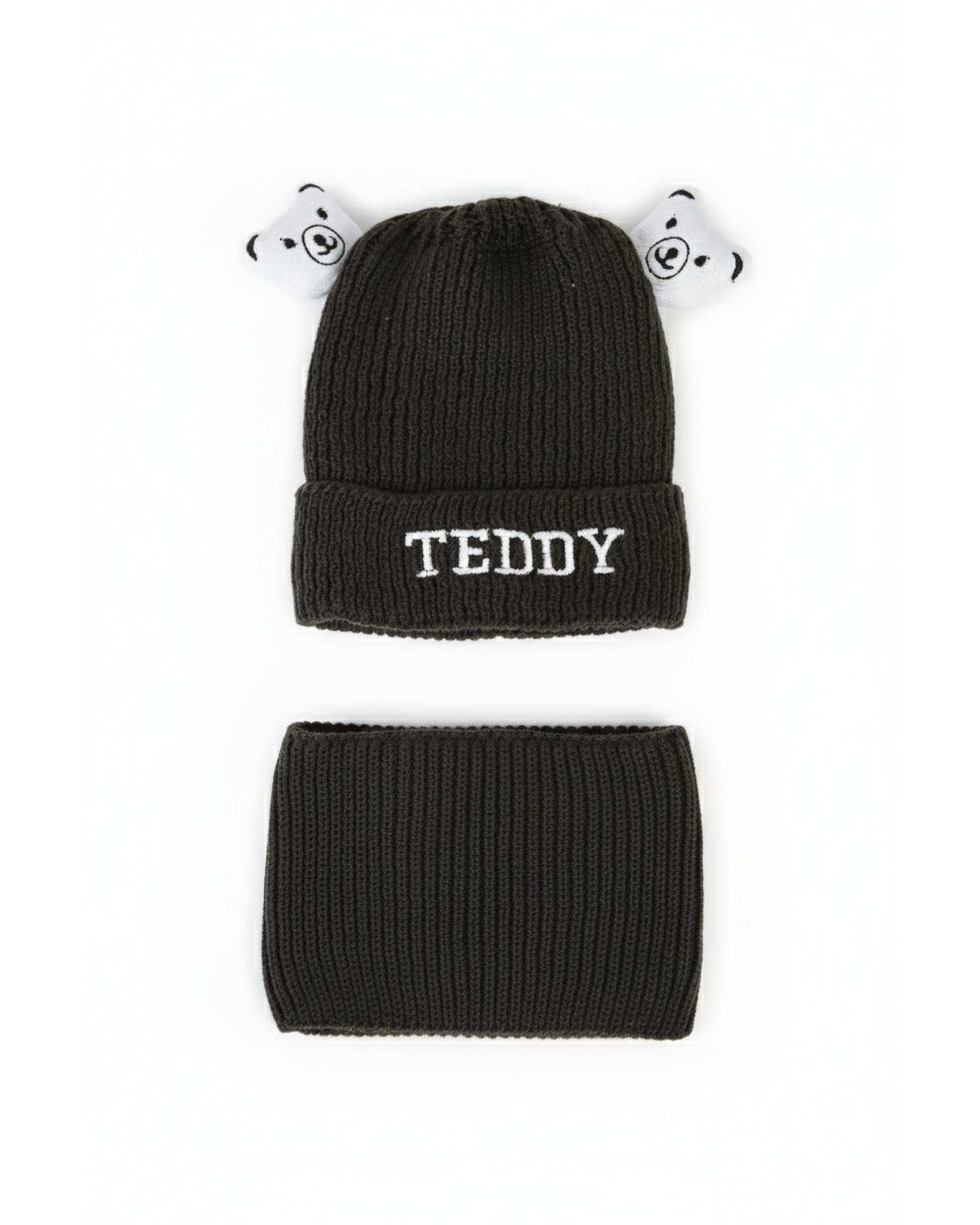 ست کلاه و شال گردن بافتنی بچگانه مدل داخل خز طرح تدی عروسکی