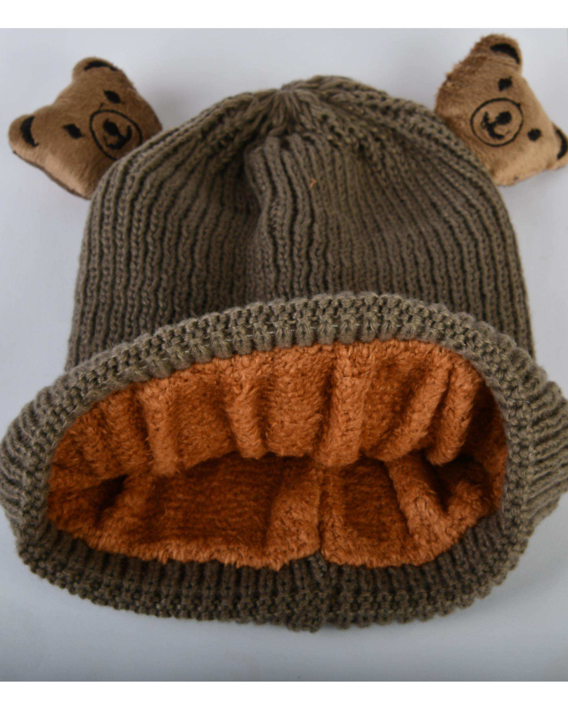 ست کلاه و شال گردن بافتنی بچگانه مدل داخل خز طرح تدی عروسکی