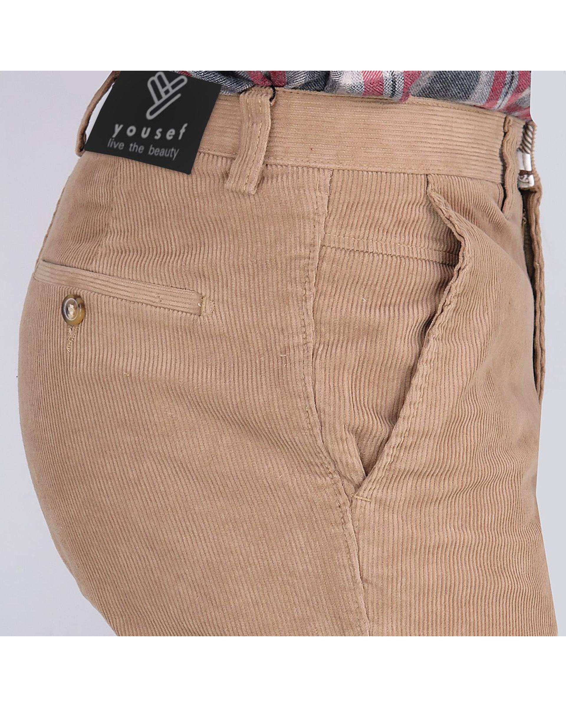 شلوار مردانه مخمل کلاسیک راسته کرم یوسف Yoosef کد 203024