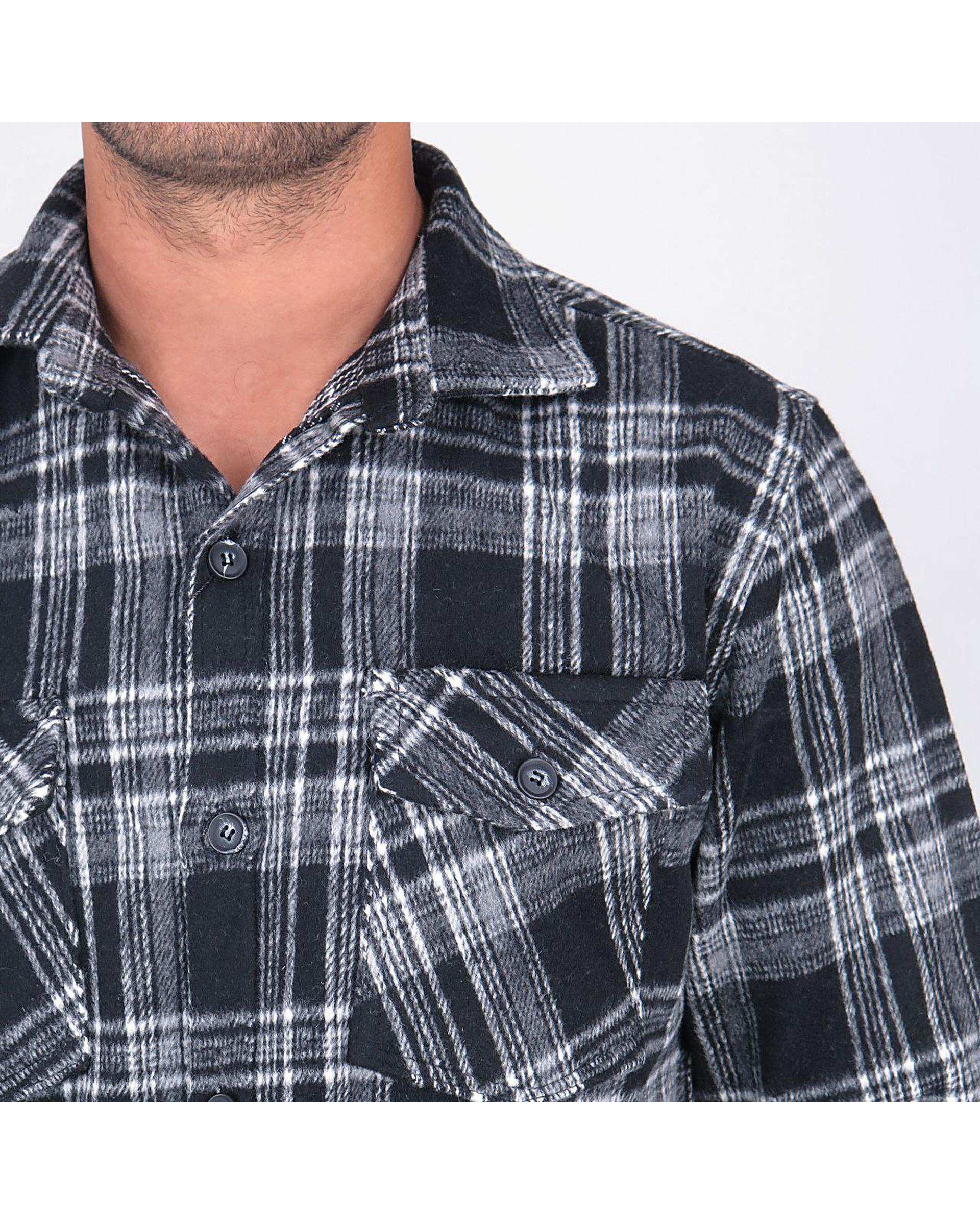 پیراهن مردانه اورسایز پشمی چهارخانه مشکی دودی یوسف Yoosef کد 301013