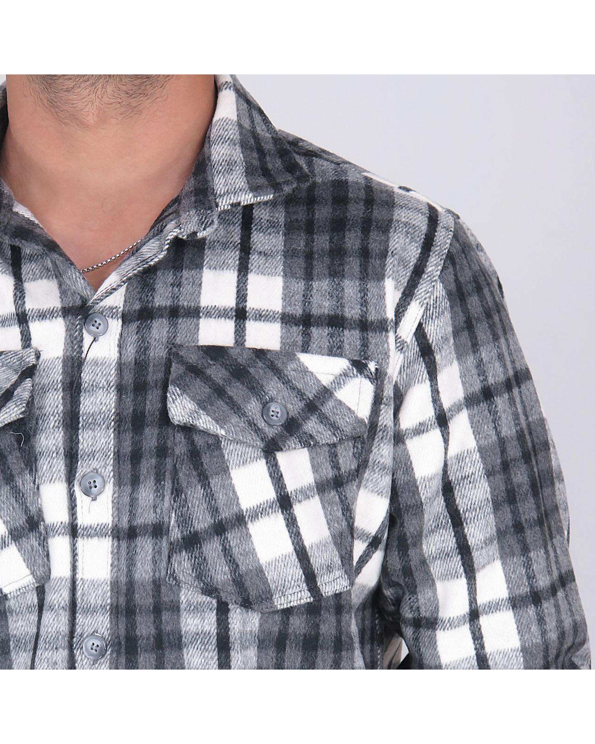 پیراهن مردانه اورسایز پشمی چهارخانه طوسی سفید یوسف Yoosef کد 301013