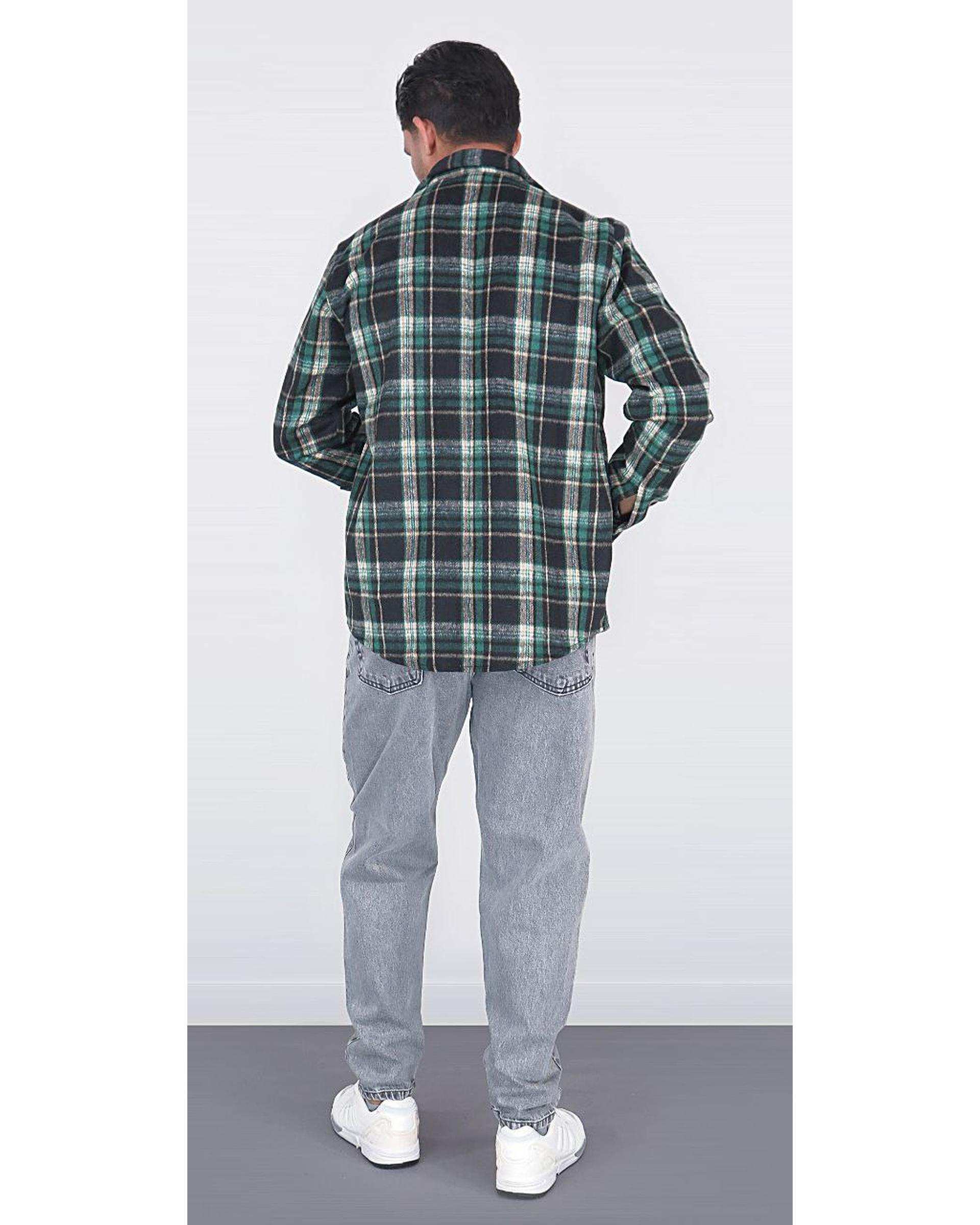 پیراهن مردانه اورسایز پشمی چهارخانه سبز مشکی یوسف Yoosef کد 301013