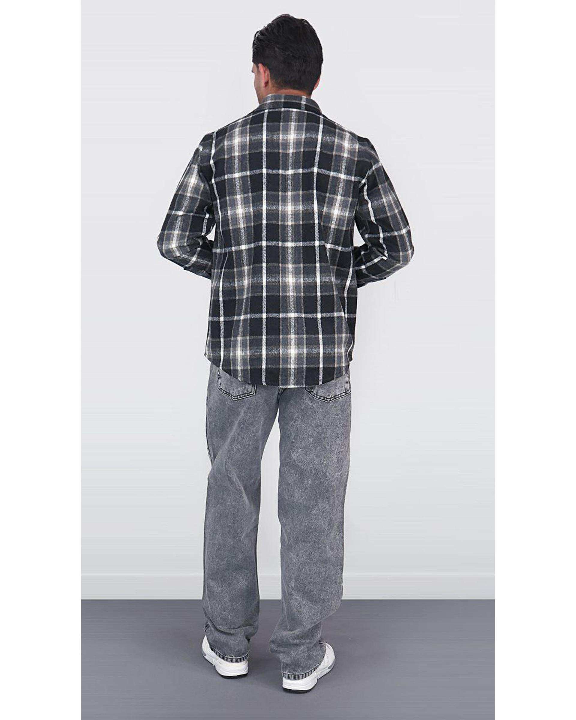 پیراهن مردانه سایز بزرگ پشمی چهارخانه مشکی قهوه ای یوسف Yoosef کد 302064