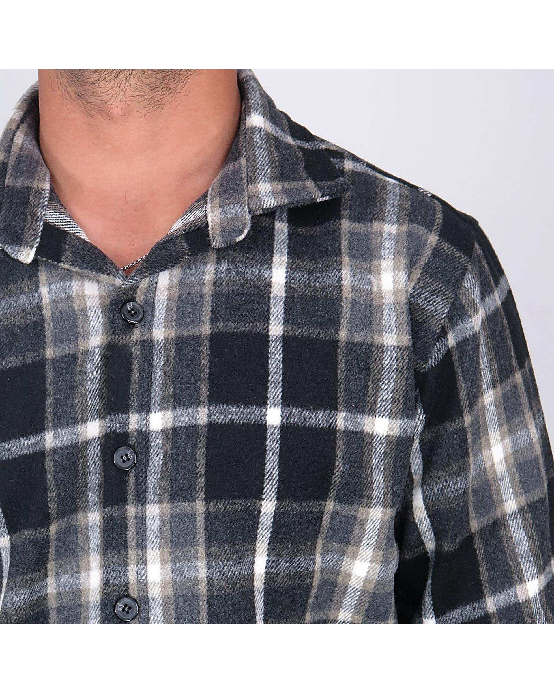 پیراهن مردانه سایز بزرگ پشمی چهارخانه مشکی قهوه ای یوسف Yoosef کد 302064