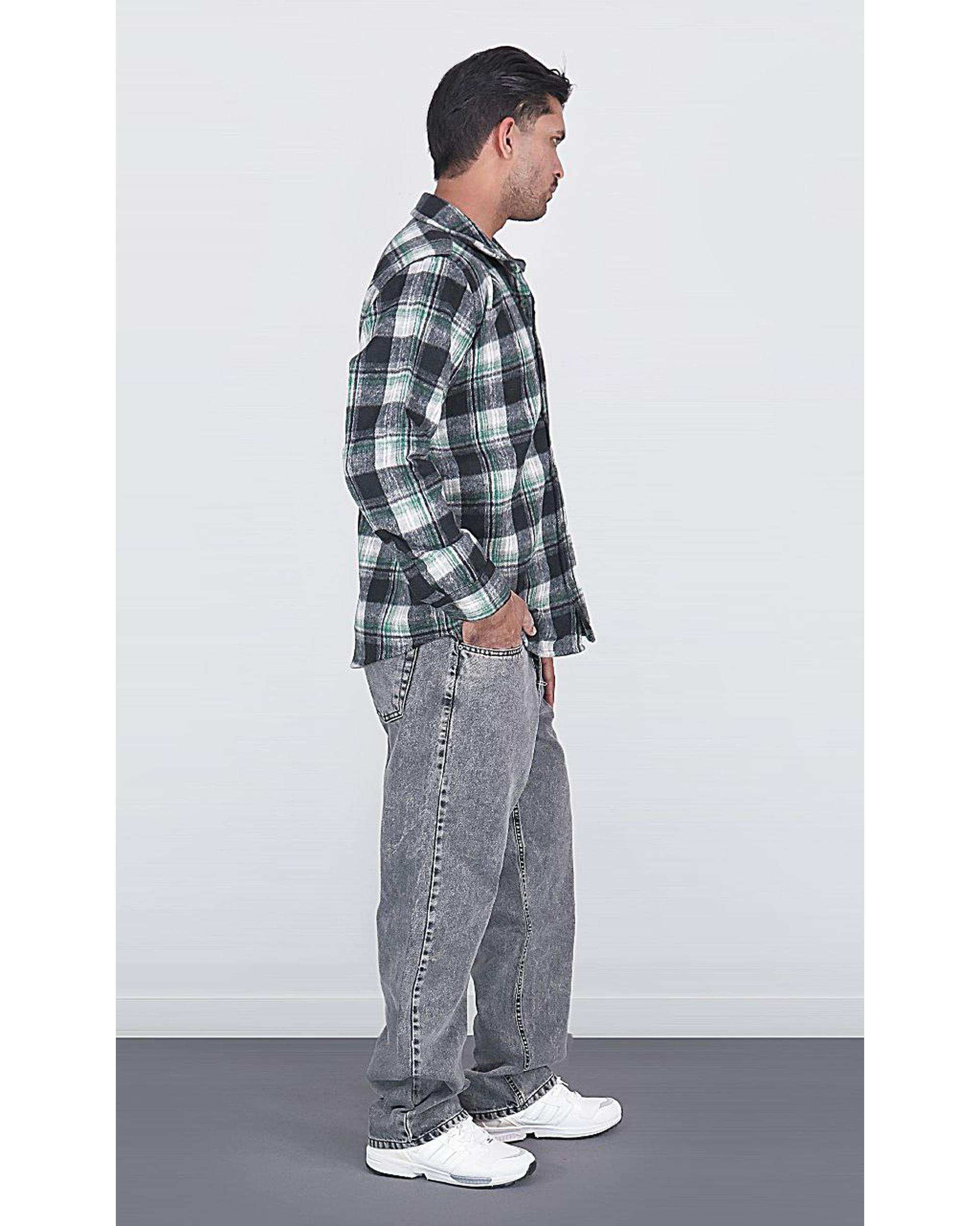 پیراهن مردانه سایز بزرگ پشمی چهارخانه طوسی سبز یوسف Yoosef کد 302064