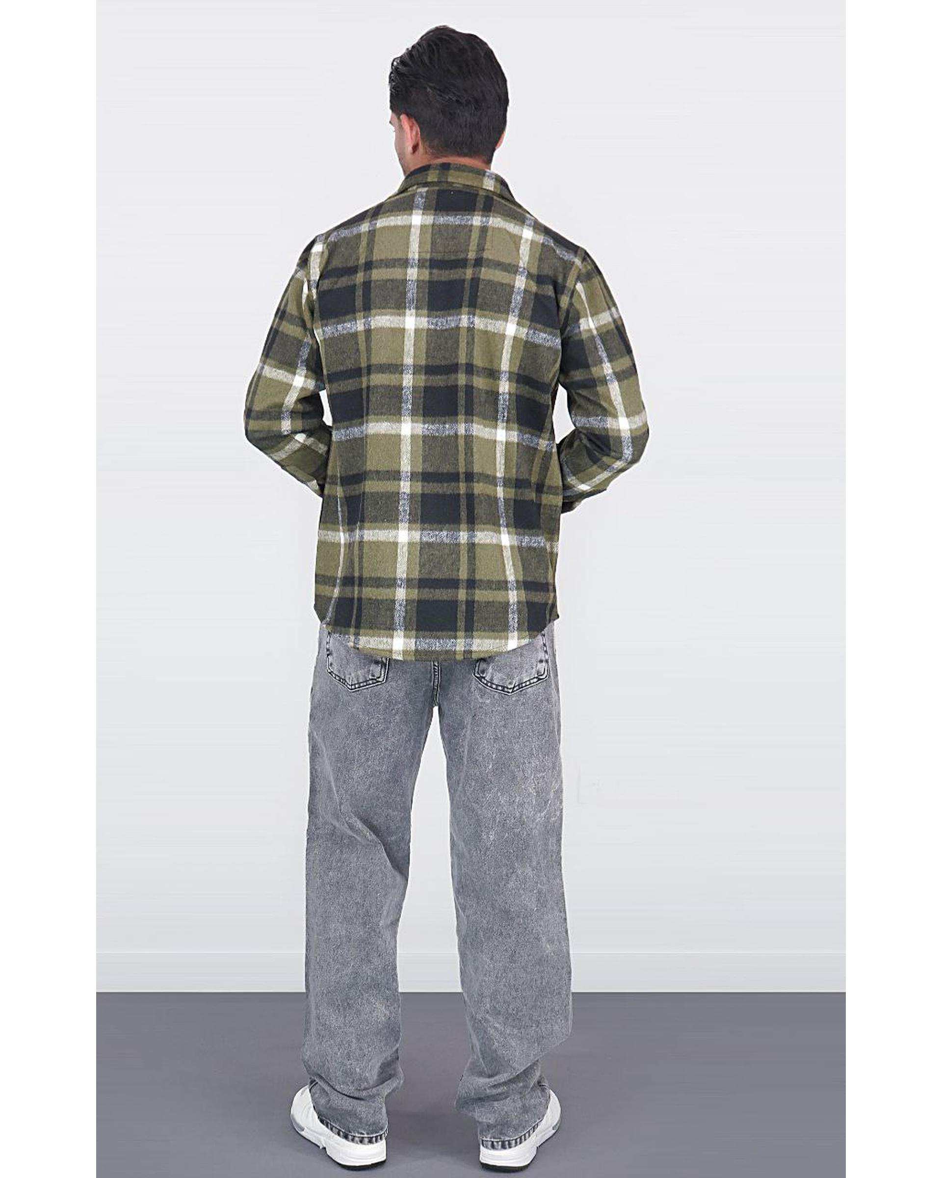 پیراهن مردانه سایز بزرگ پشمی چهارخانه سبز مشکی یوسف Yoosef کد 302064