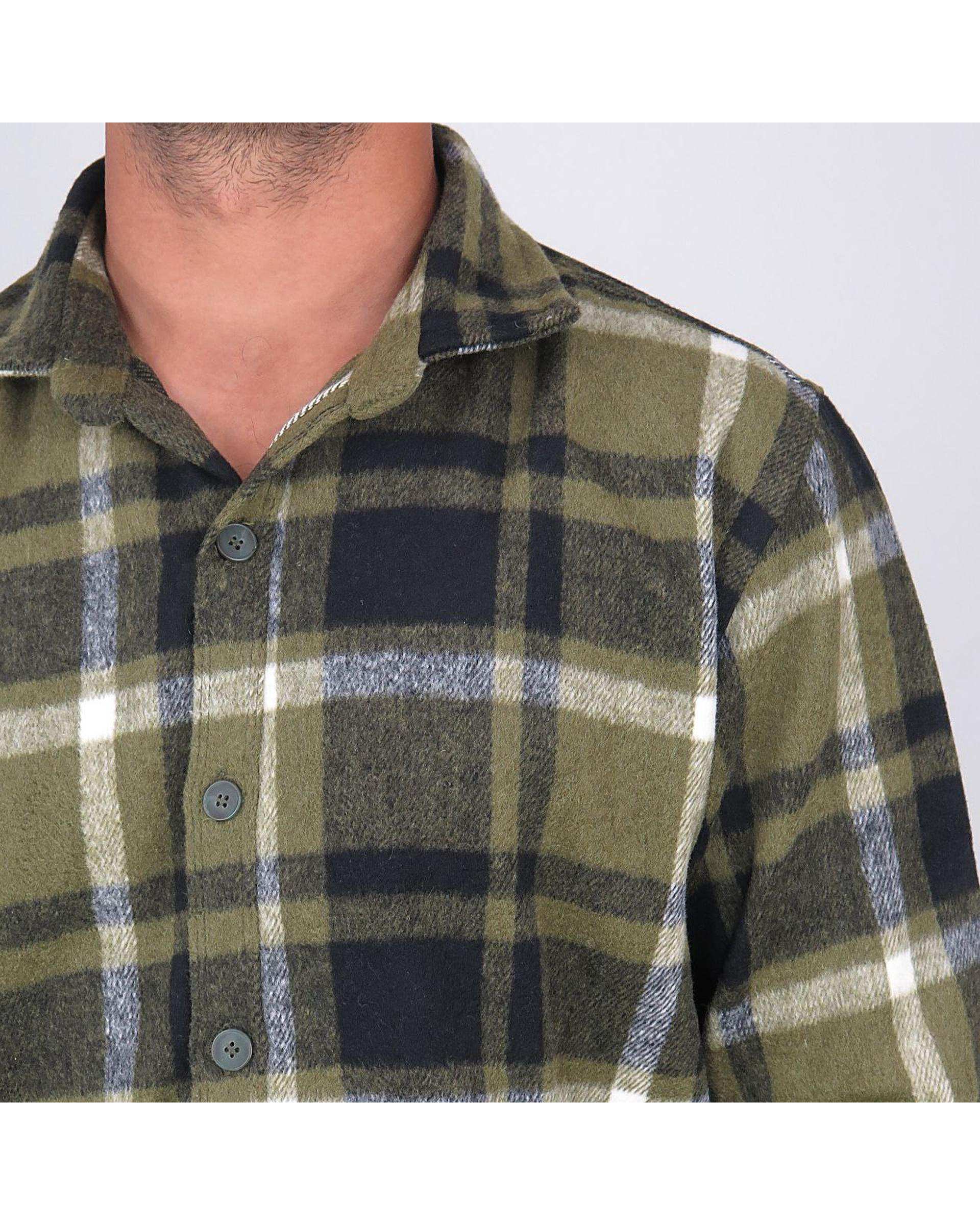 پیراهن مردانه سایز بزرگ پشمی چهارخانه سبز مشکی یوسف Yoosef کد 302064