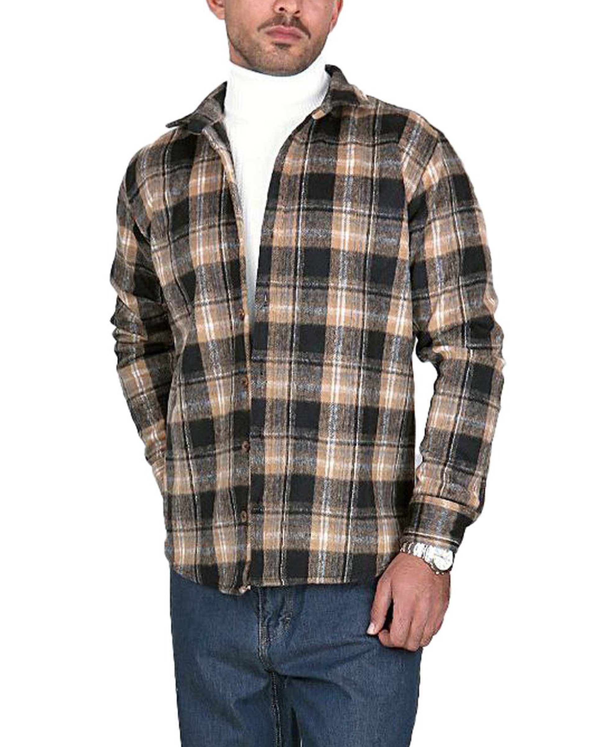 پیراهن مردانه سایز بزرگ پشمی چهارخانه مشکی سبز یوسف Yoosef کد 302064