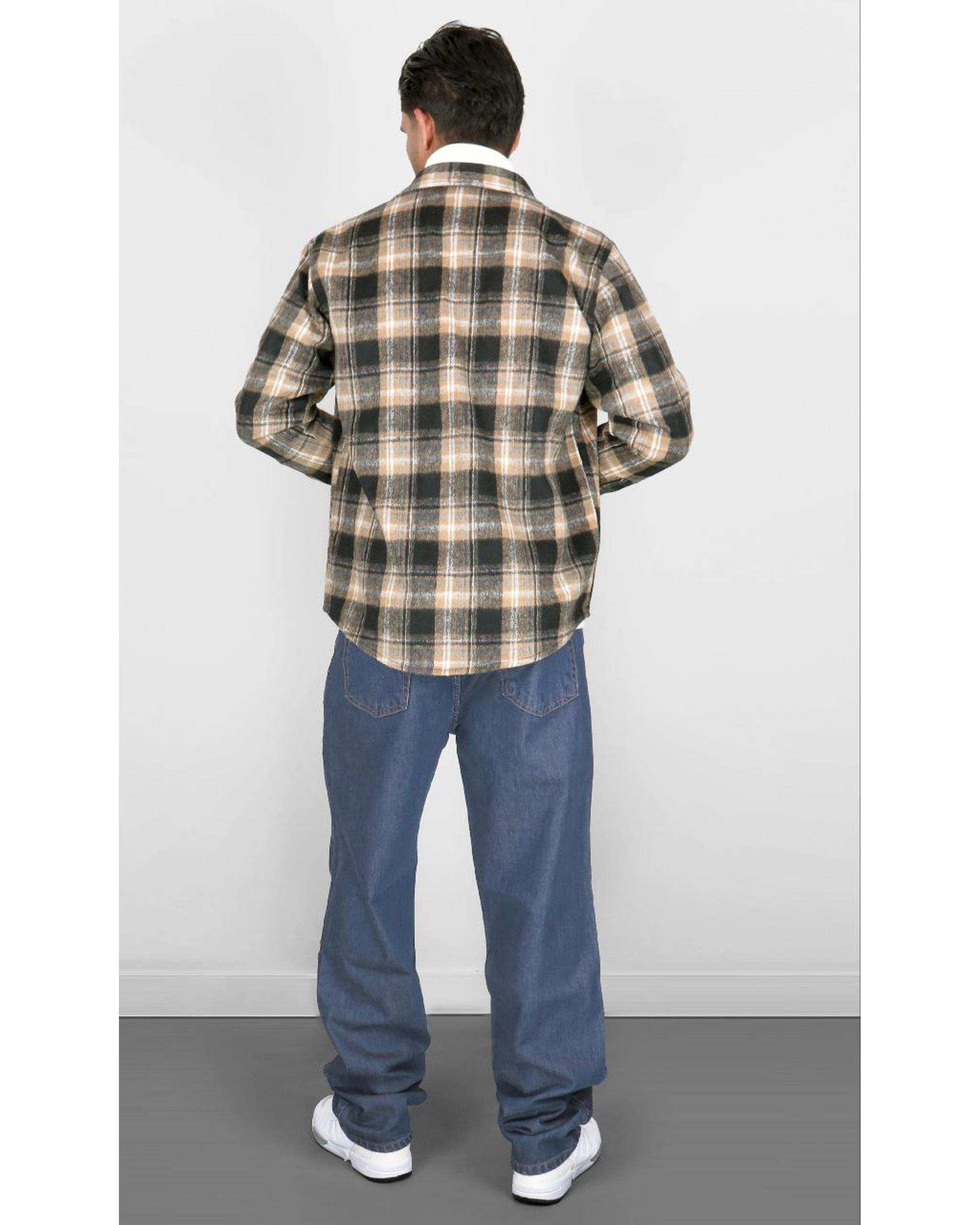 پیراهن مردانه سایز بزرگ پشمی چهارخانه مشکی سبز یوسف Yoosef کد 302064