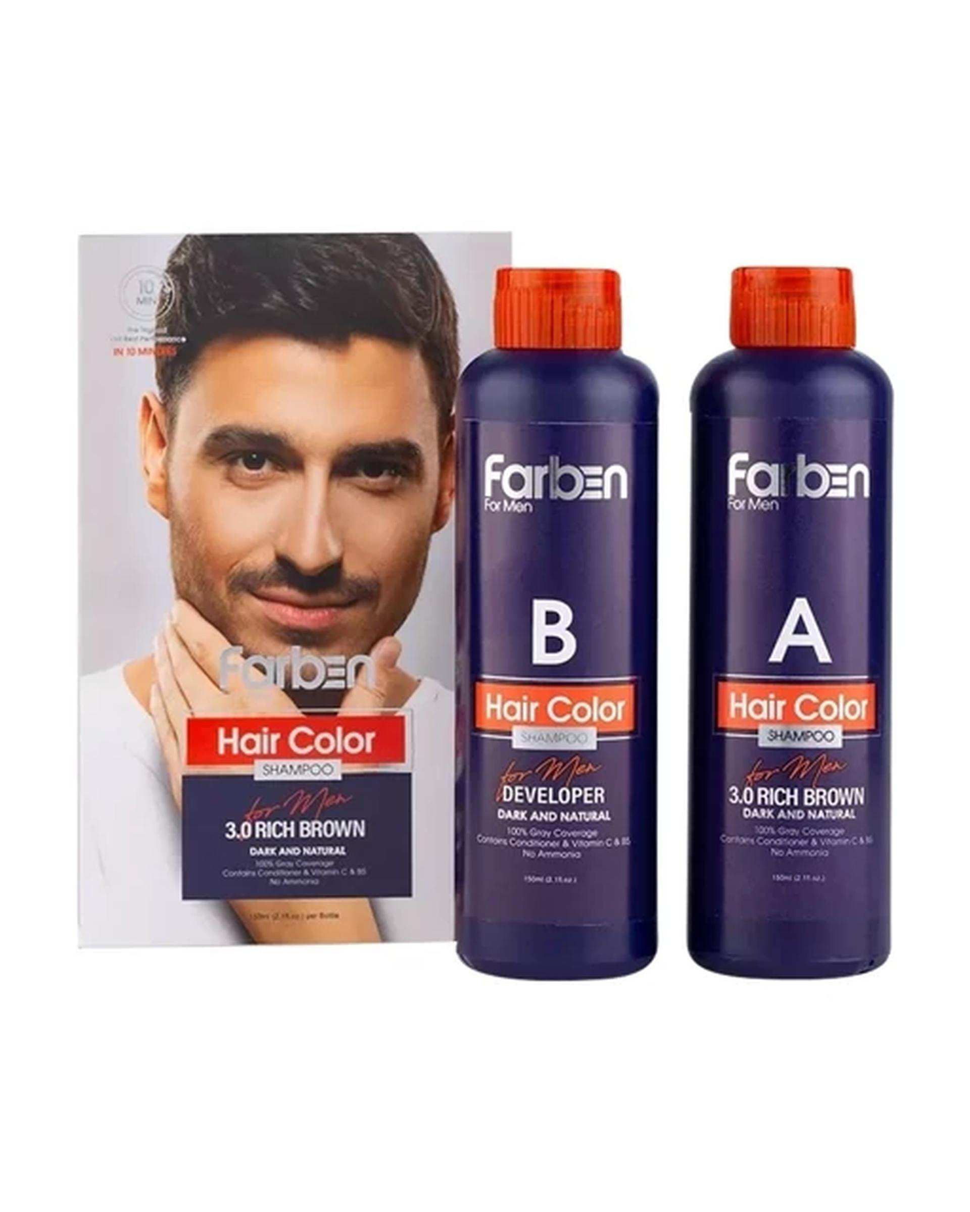 شامپو رنگ مو مردانه قهوه ای تیره فاربن Farben حجم 150ml