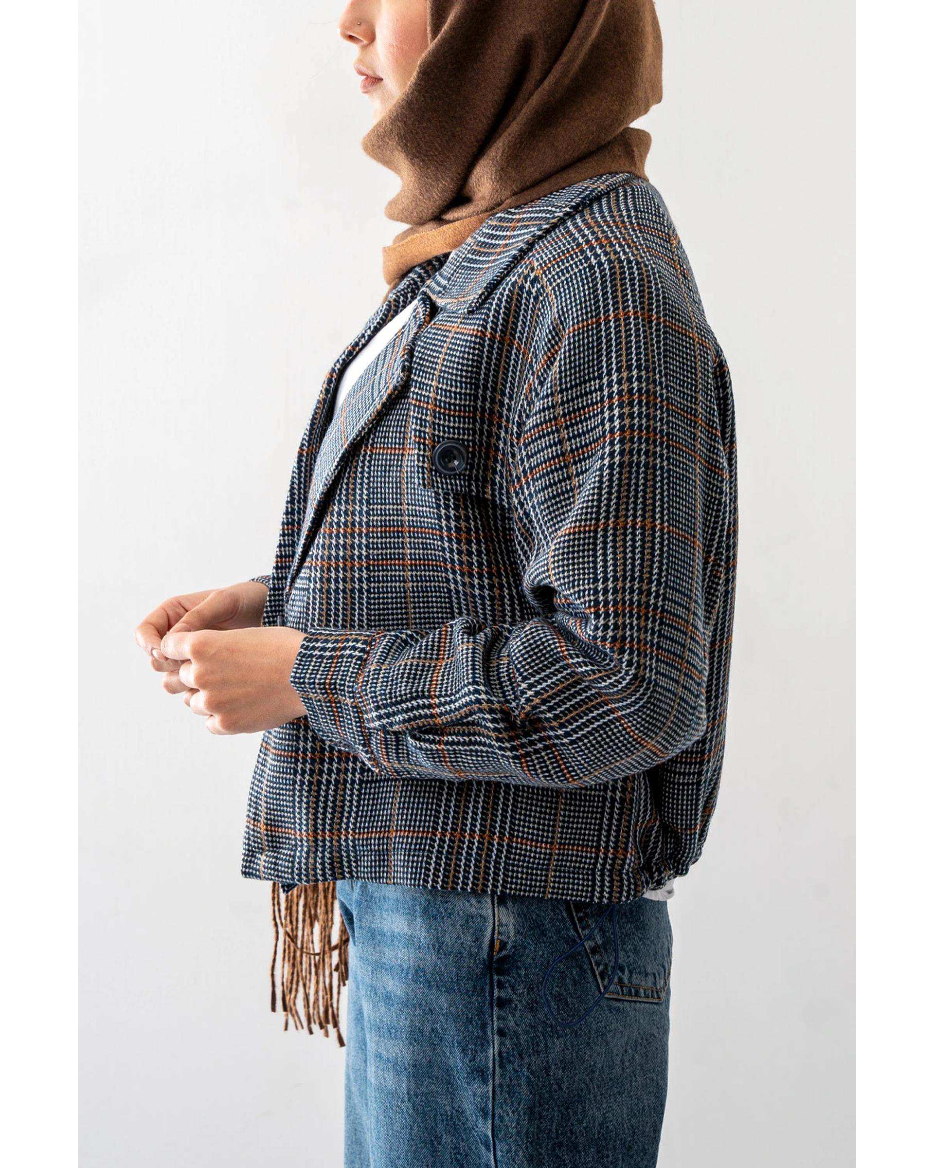 کت زنانه چهارخانه سرمه ای آر ان اس RNS کد 11122566