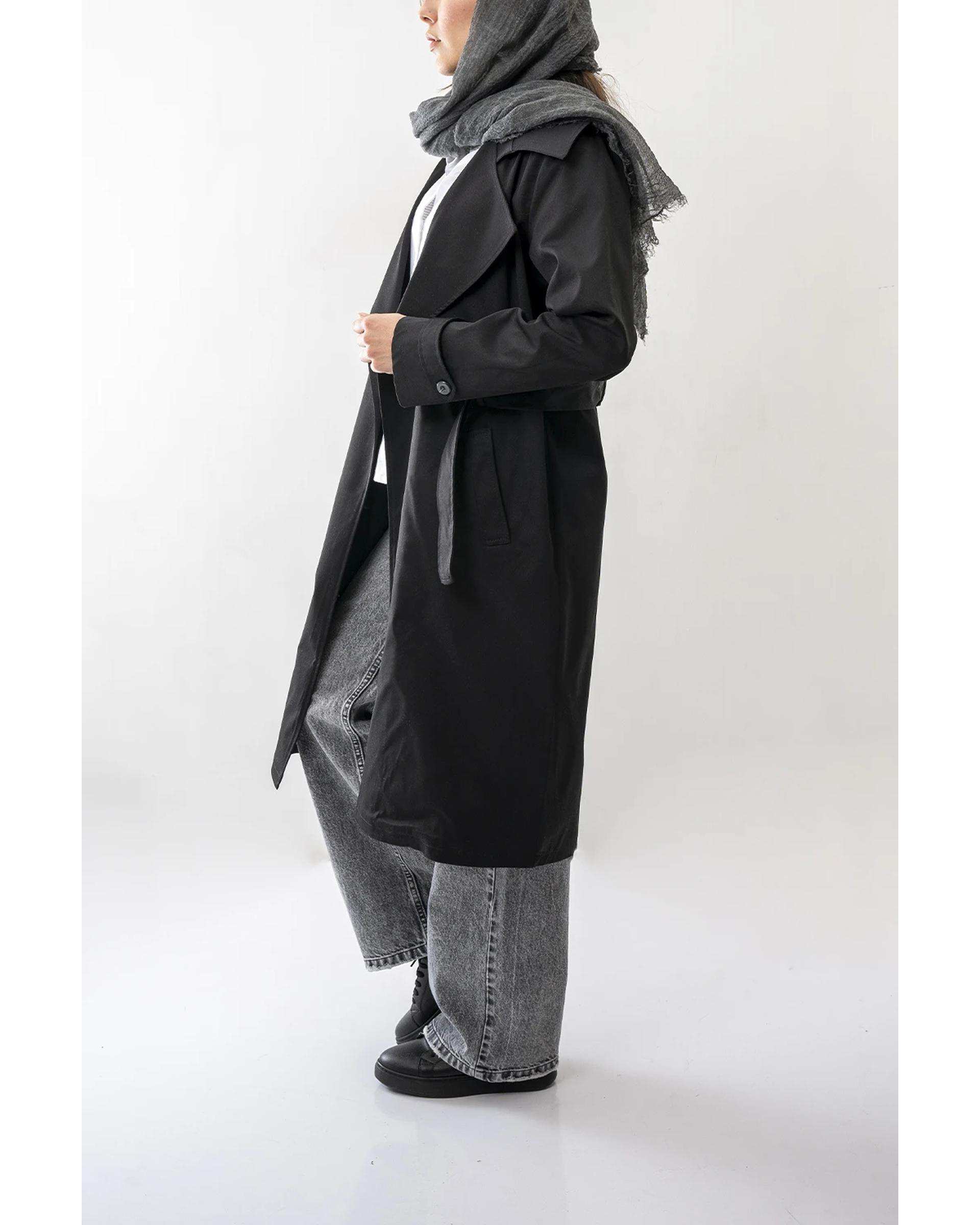 بارانی بلند زنانه مشکی آر ان اس RNS کد 11192520