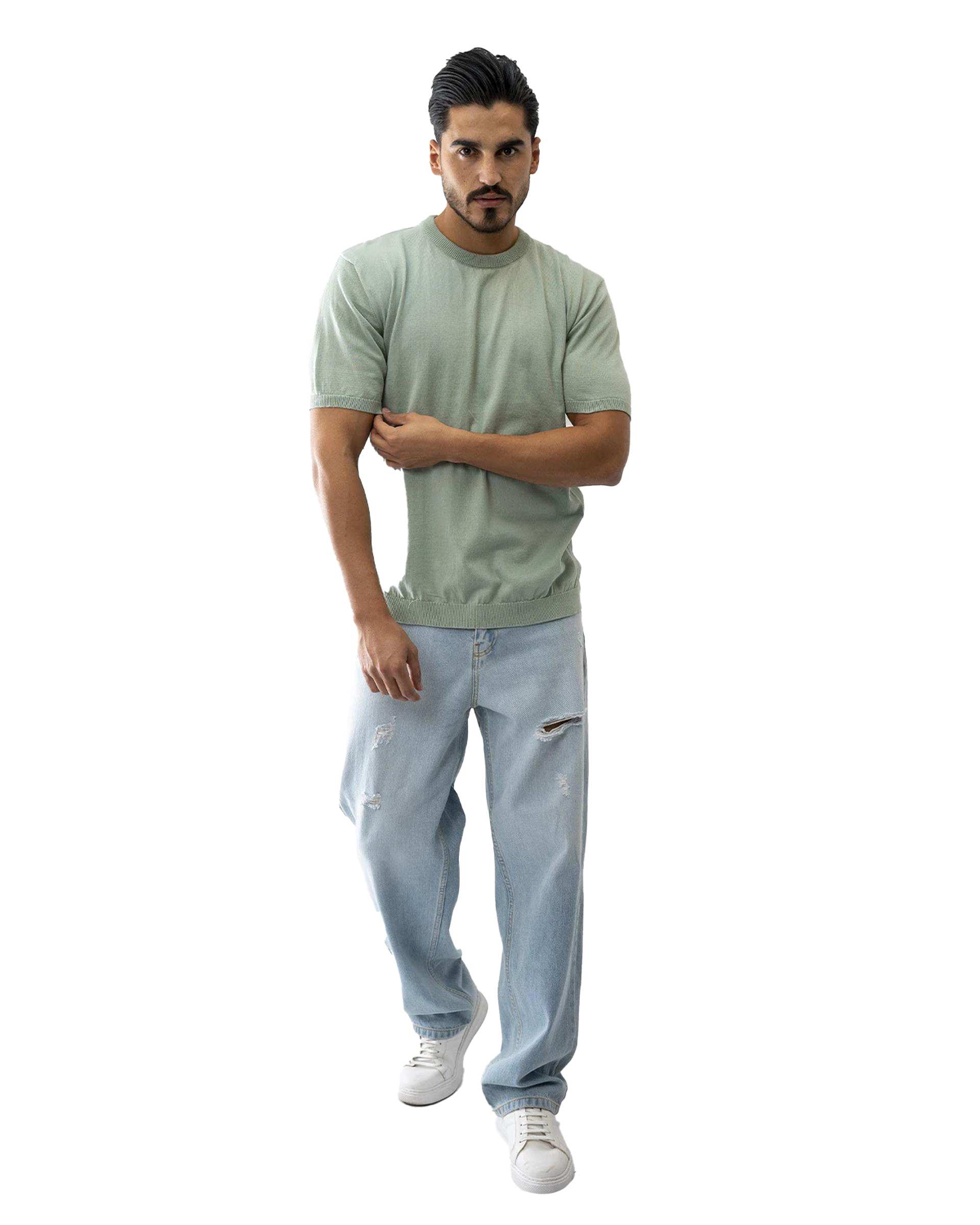 تی شرت بافت مردانه سبز روشن آر ان اس RNS کد 12022610