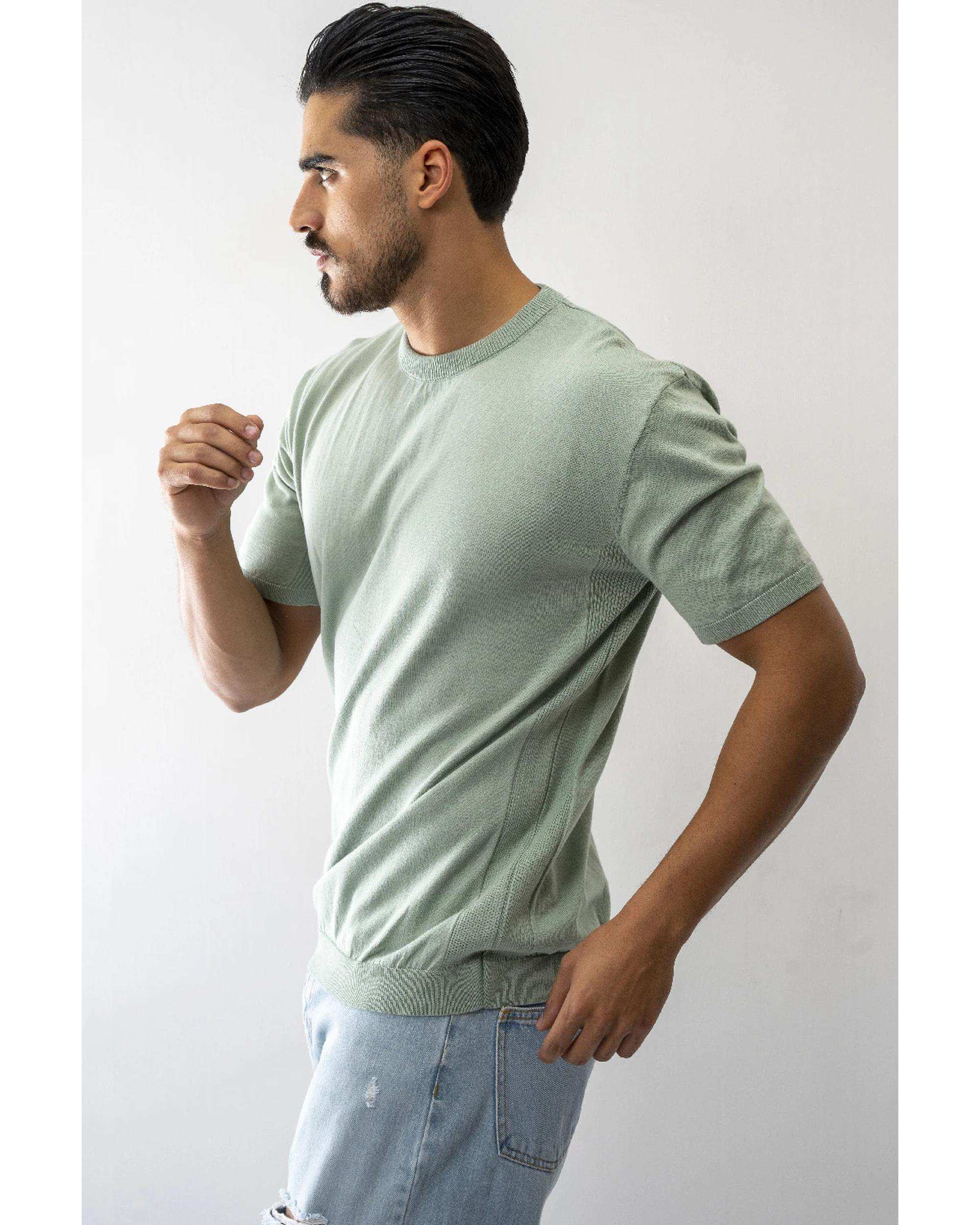 تی شرت بافت مردانه سبز روشن آر ان اس RNS کد 12022610