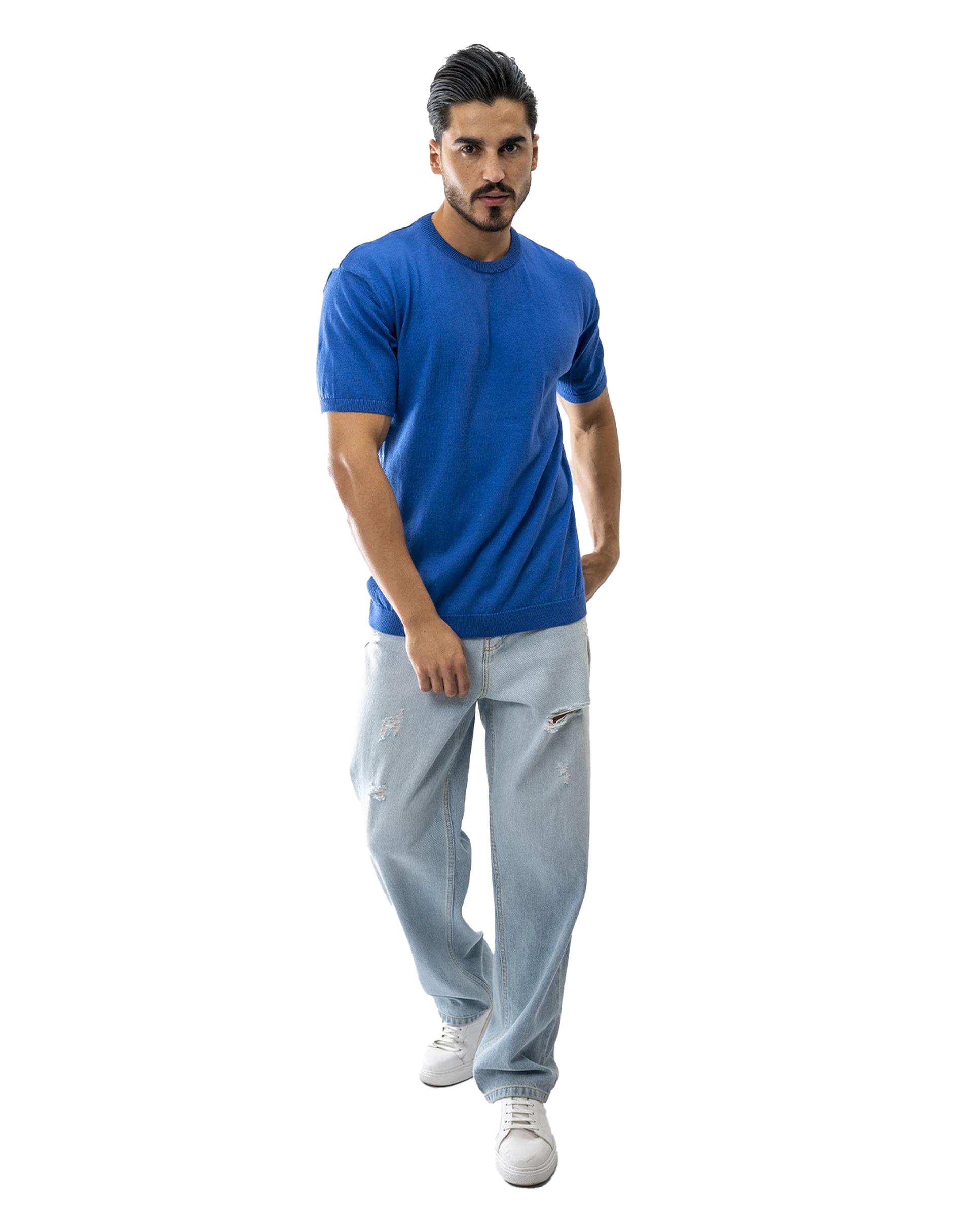 تی شرت بافت مردانه آبی آر ان اس RNS کد 12022610