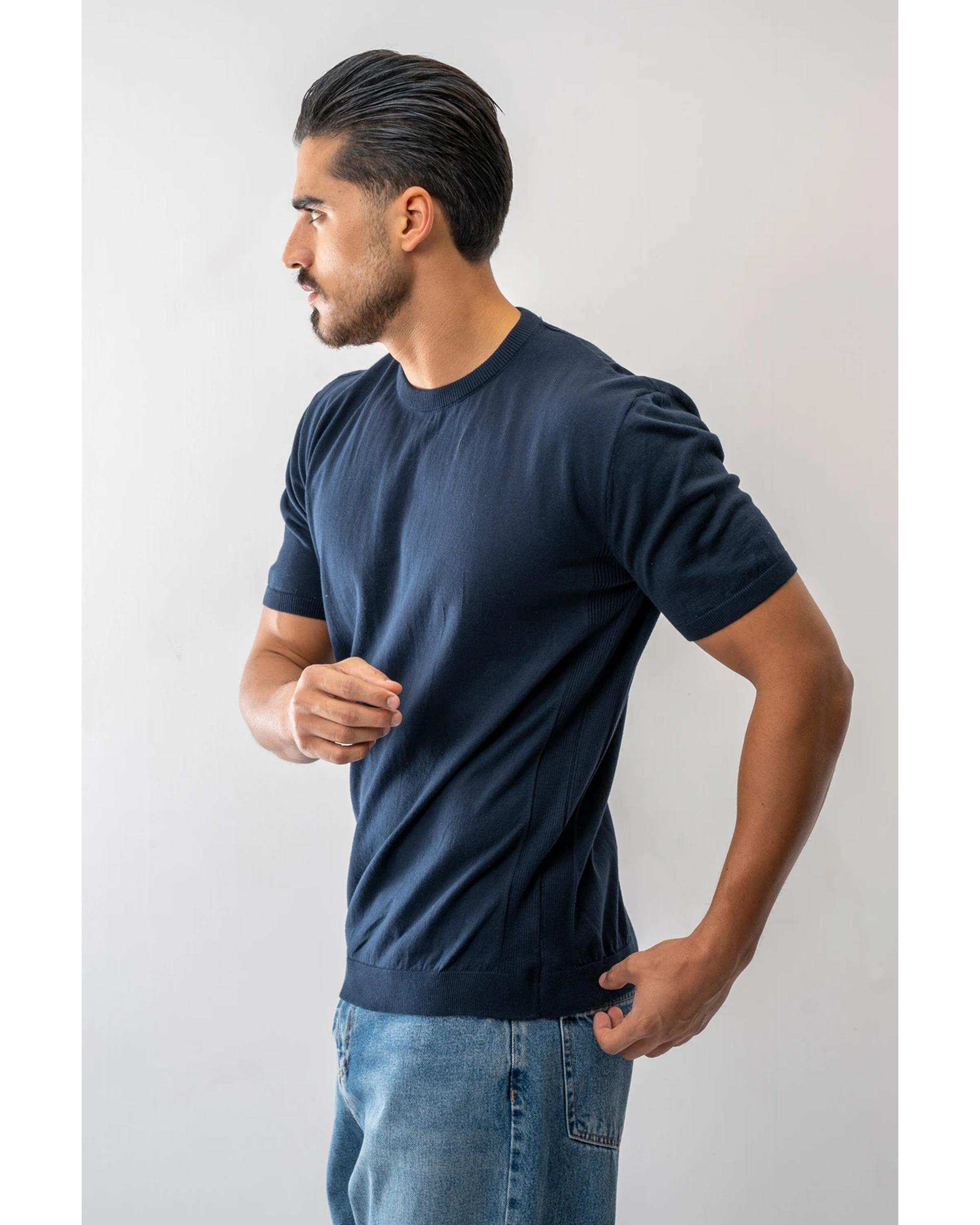 تی شرت بافت مردانه سرمه ای آر ان اس RNS کد 12022610