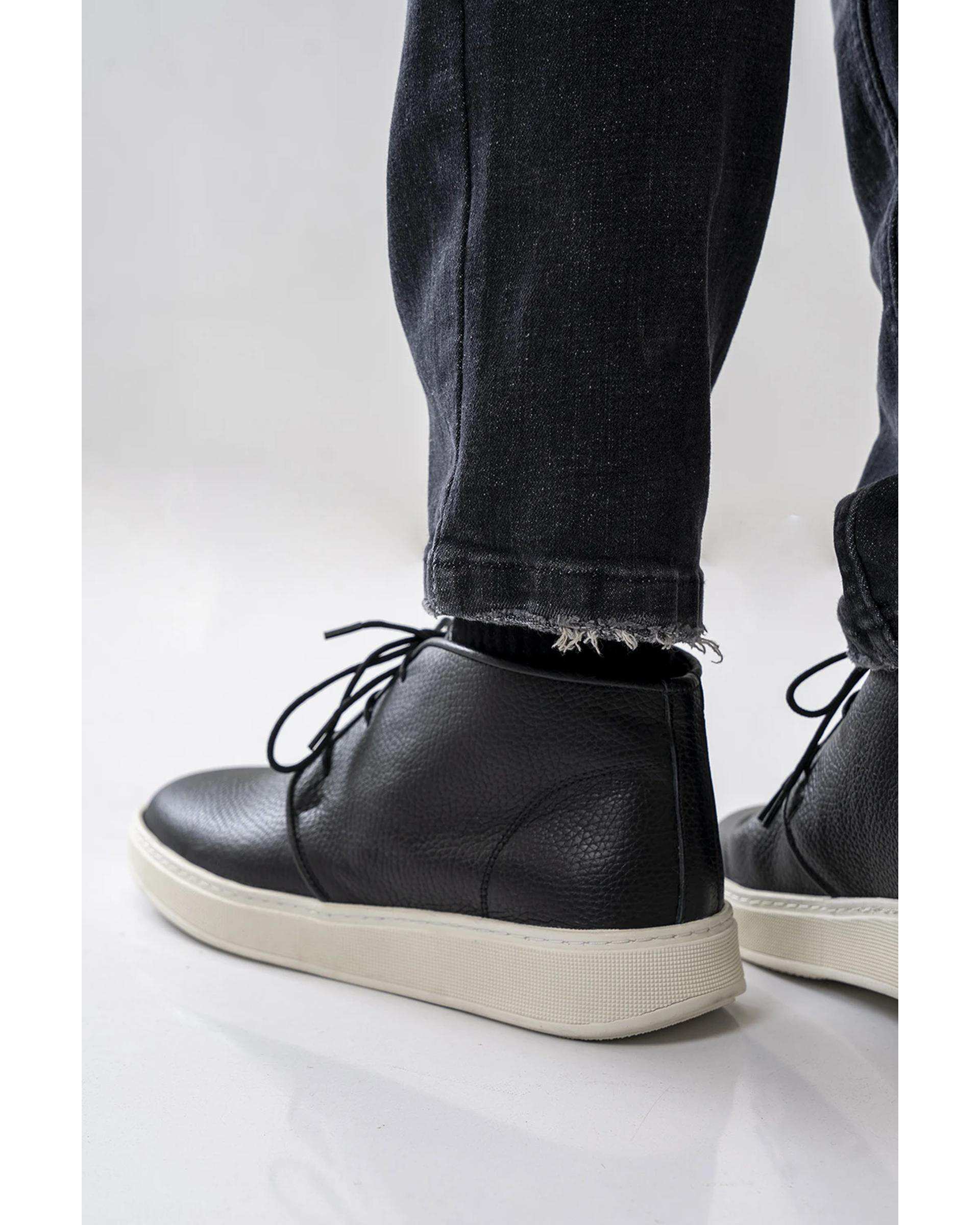 نیم بوت چرم طبیعی مردانه مشکی آر ان اس RNS کد 12152620