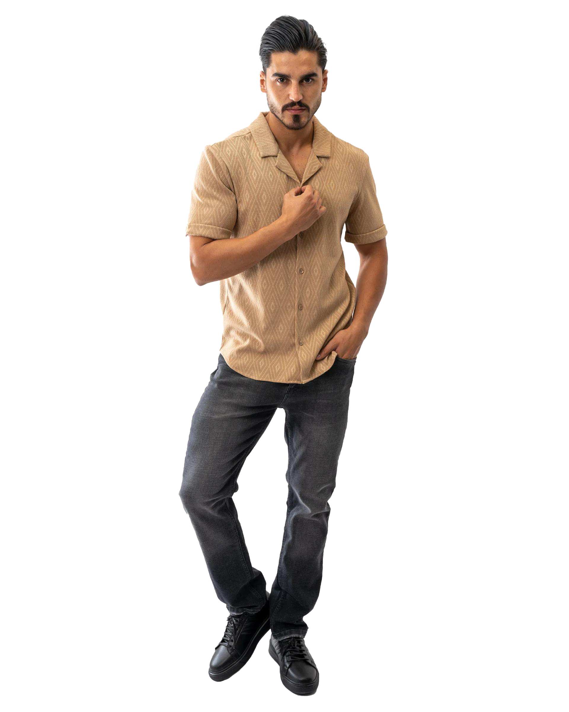 پیراهن مردانه آستین کوتاه شتری آر ان اس RNS کد 12202463