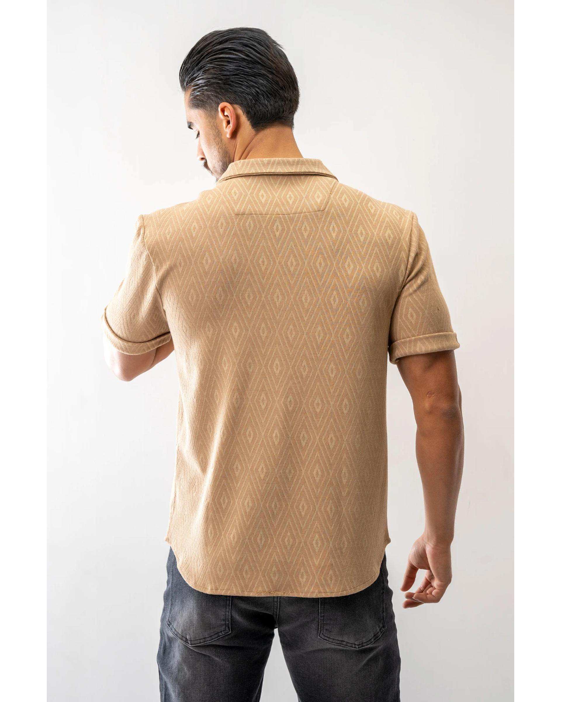 پیراهن مردانه آستین کوتاه شتری آر ان اس RNS کد 12202463