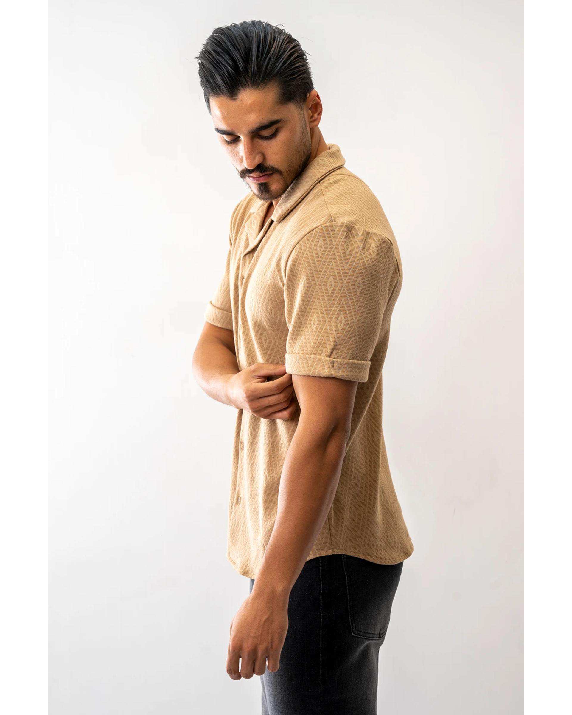 پیراهن مردانه آستین کوتاه شتری آر ان اس RNS کد 12202463