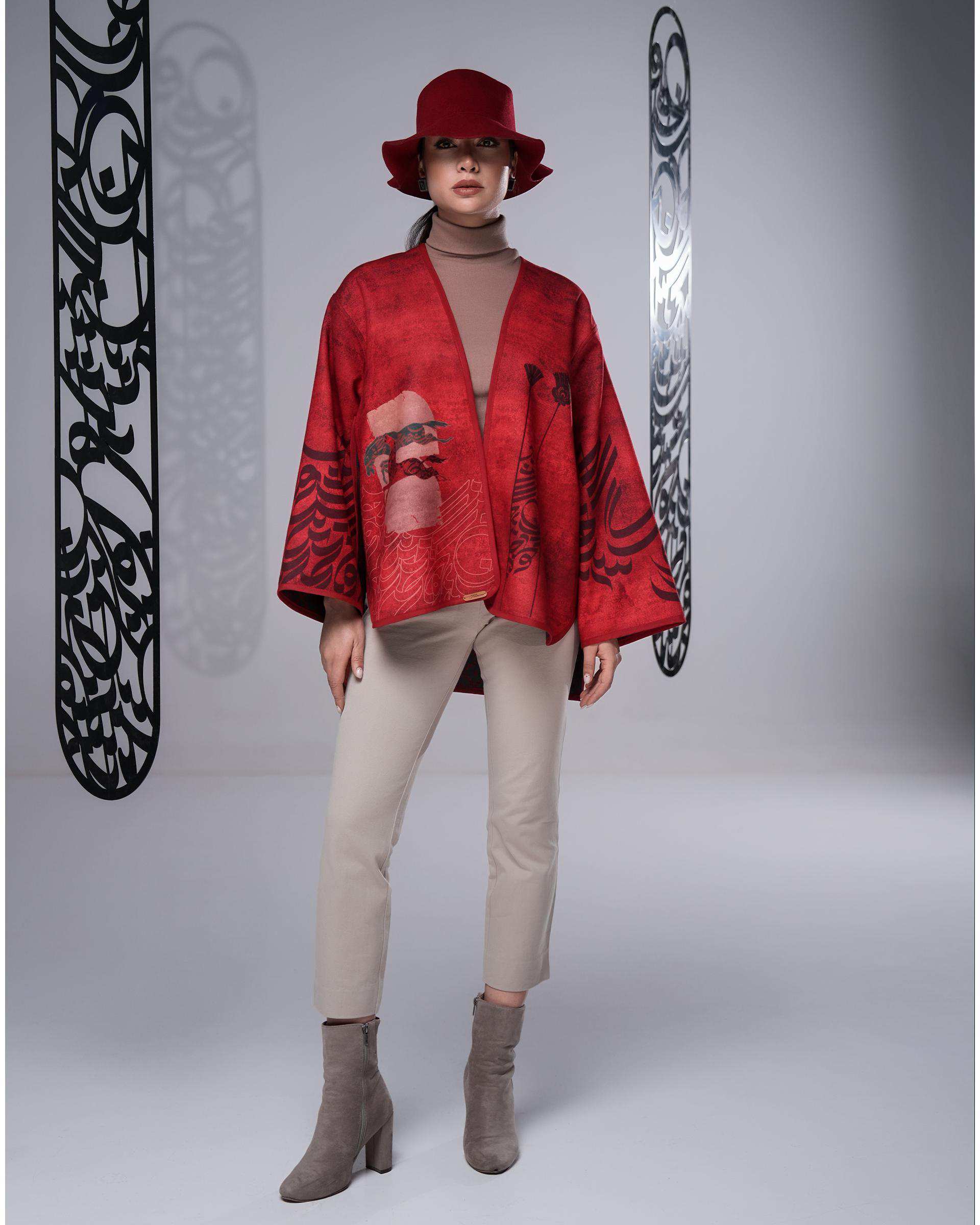 پالتو زنانه دورو قرمز سبز طاقه چیان Taghechian مدل پیوند