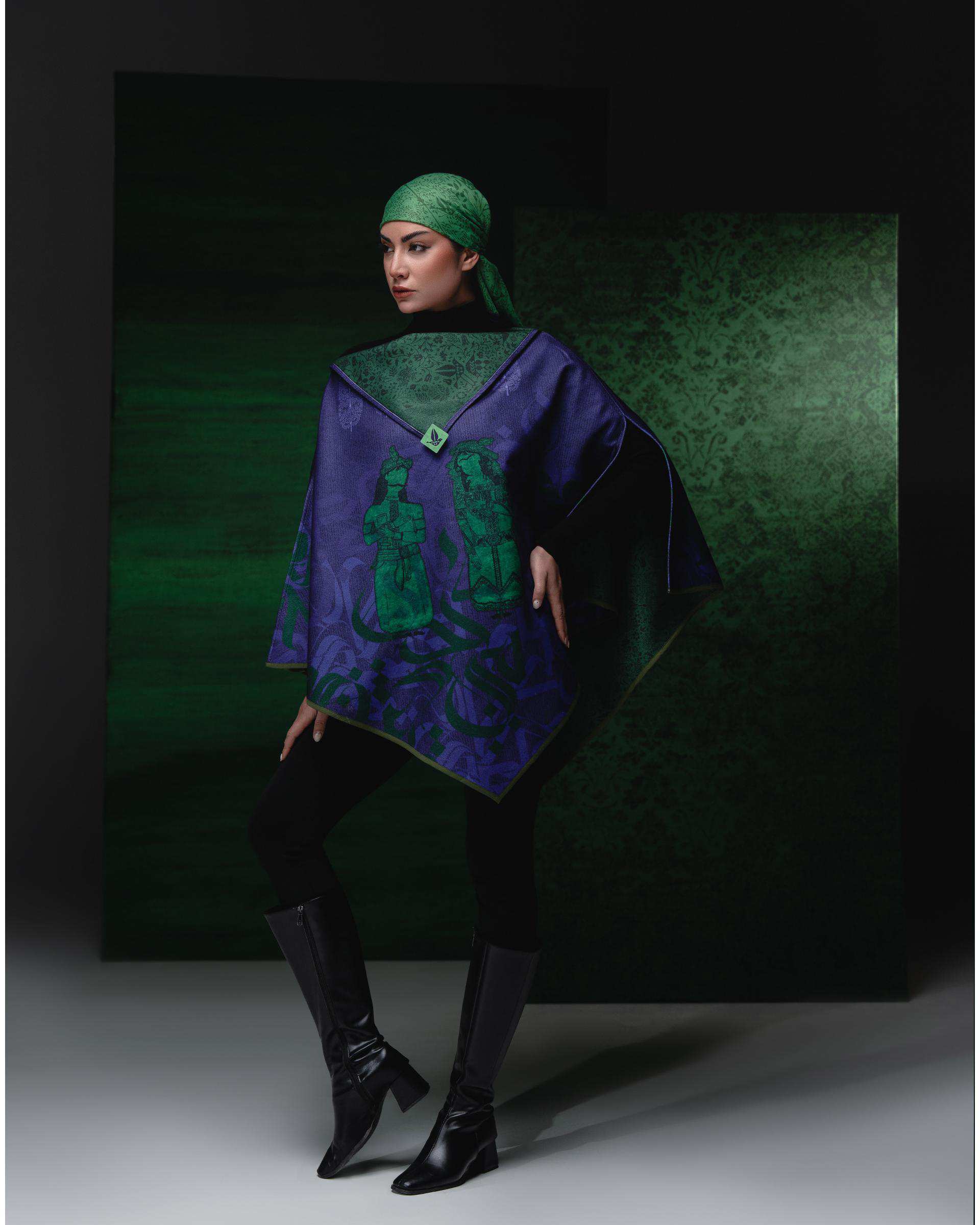 پانچو زنانه دورو بنفش سبز طاقه چیان Taghechian مدل شکیبا