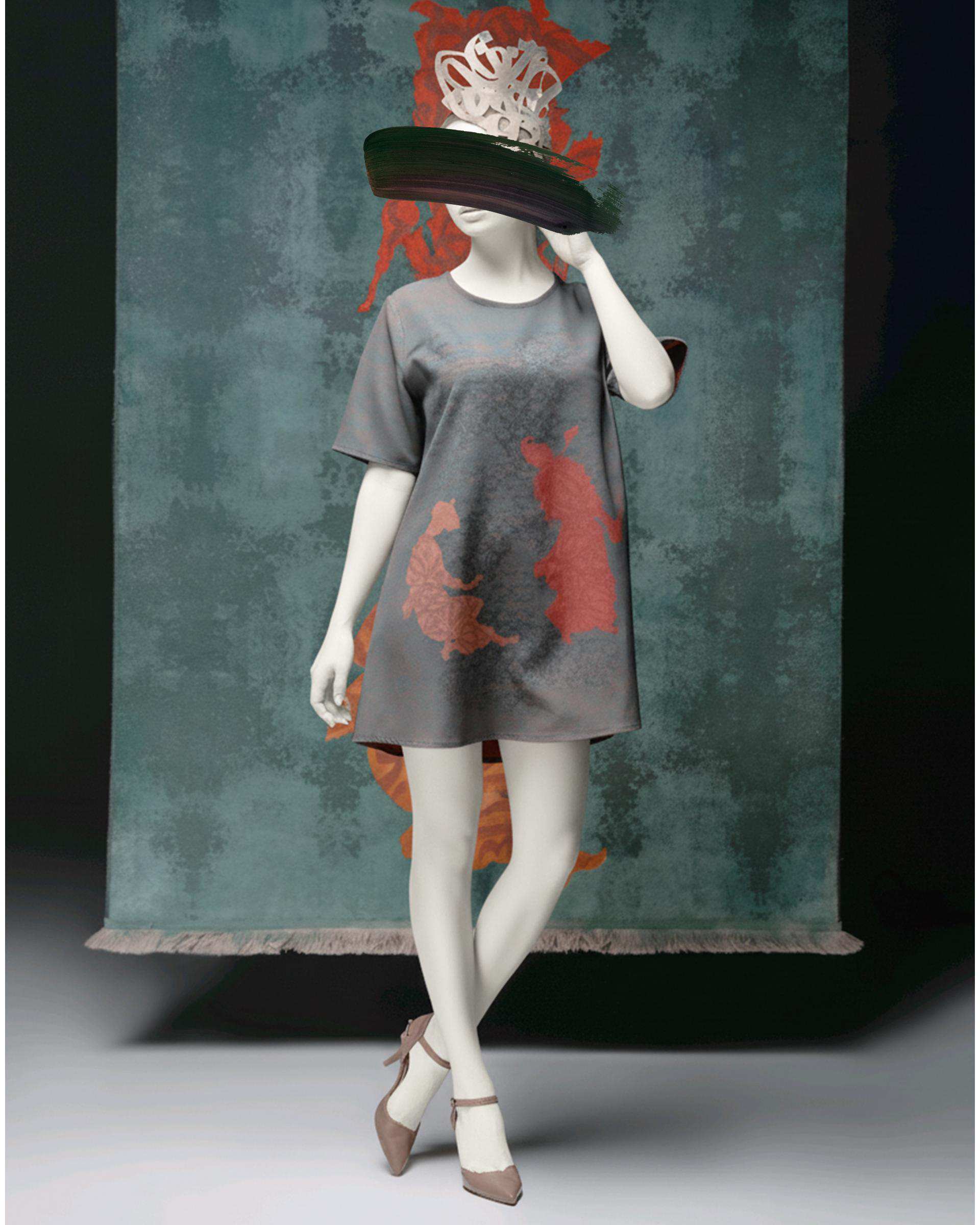 پیراهن زنانه دورو سبز نارنجی طاقه چیان Taghechian مدل همنوا