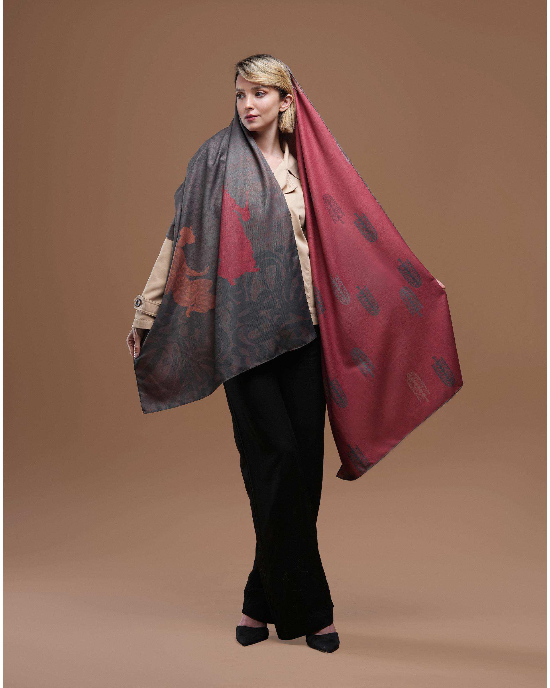 شال زنانه موهر دورو سبز نارنجی طاقه چیان Taghechian مدل همنوا