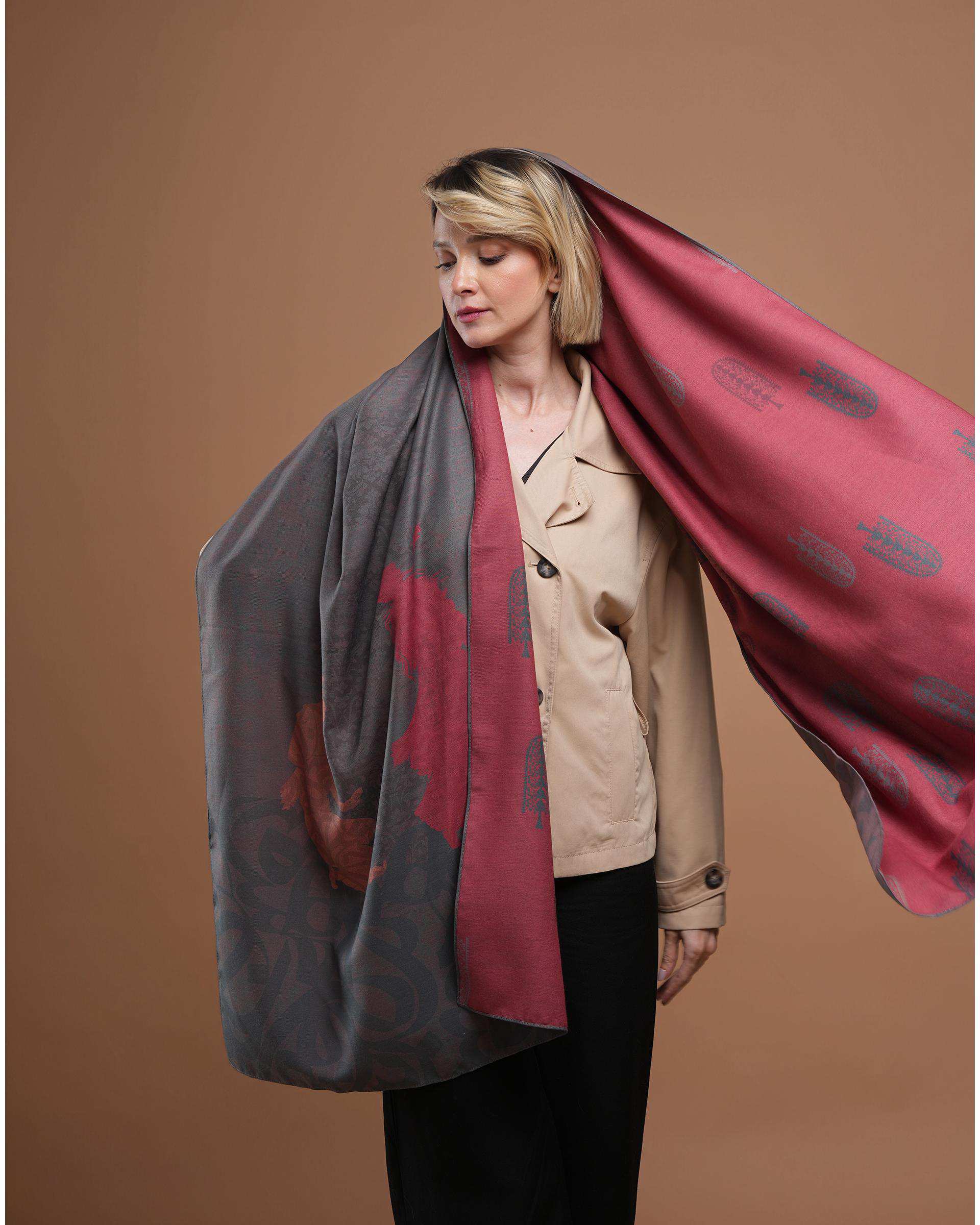 شال زنانه موهر دورو سبز نارنجی طاقه چیان Taghechian مدل همنوا