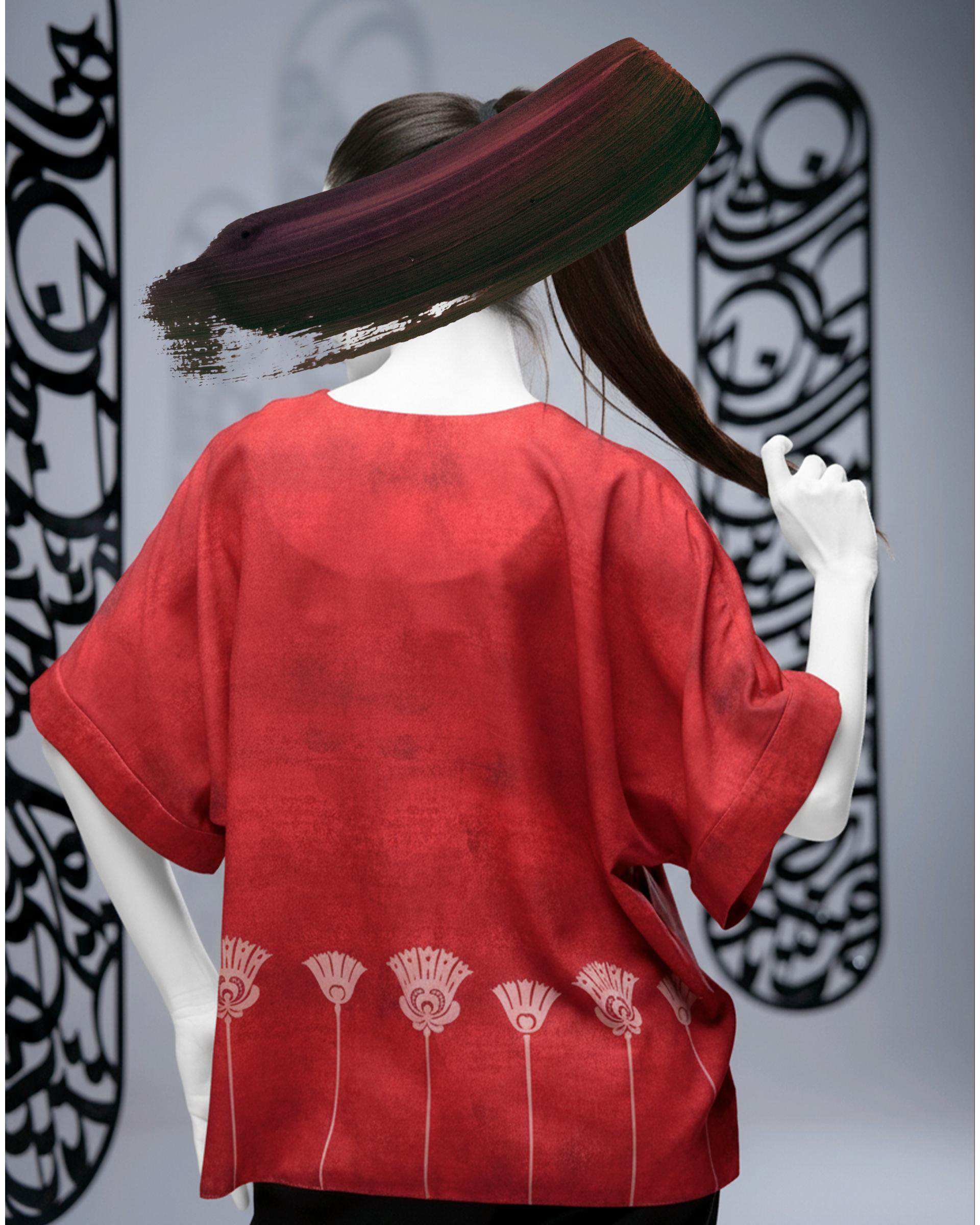 بلوز زنانه قرمز طاقه چیان Taghechian مدل پیوند